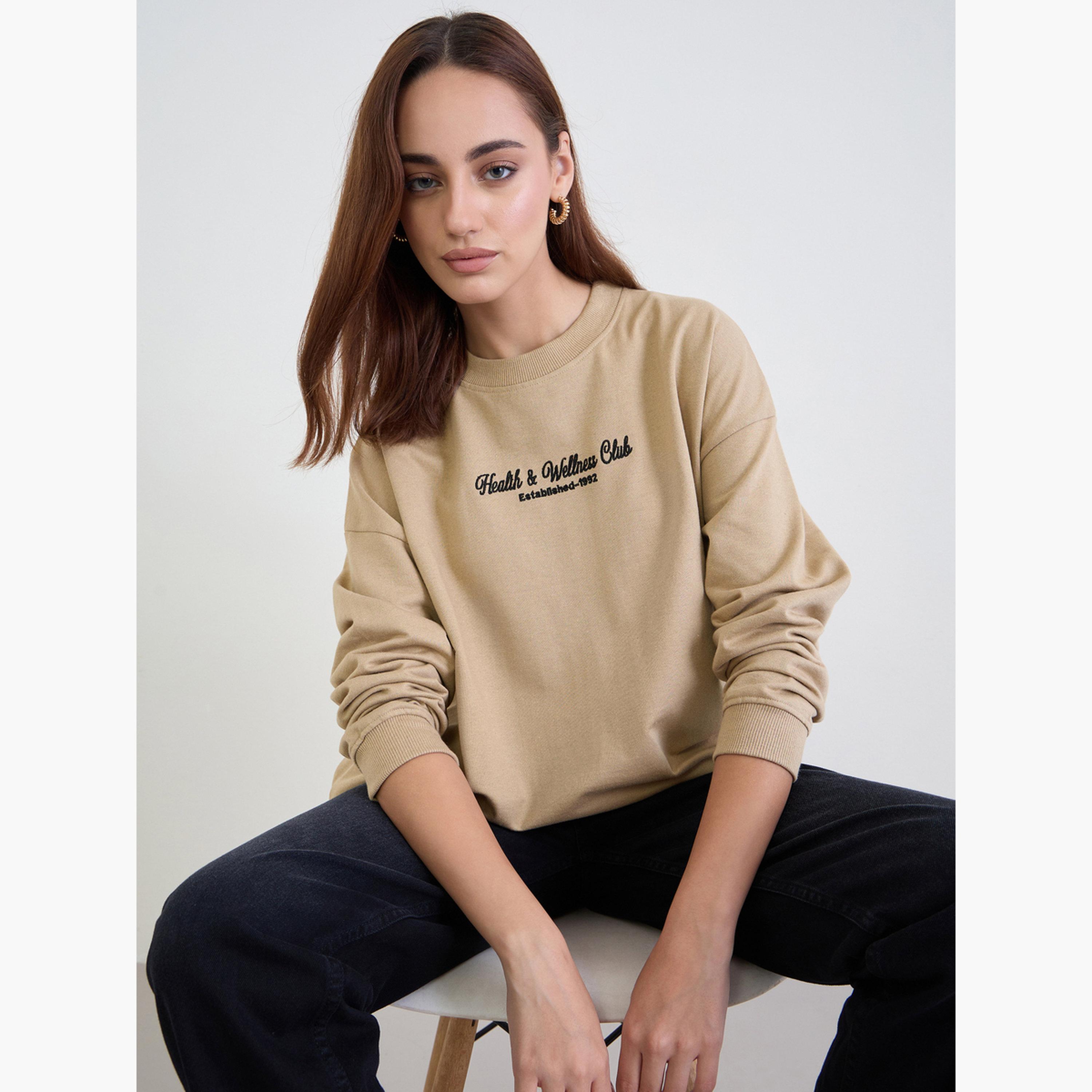 Styli Embroidered Round Neck Long Sleeves Women's Sweatshirt-women-clothing-hoodiesandsweatshirts-sweatshirts-image-3