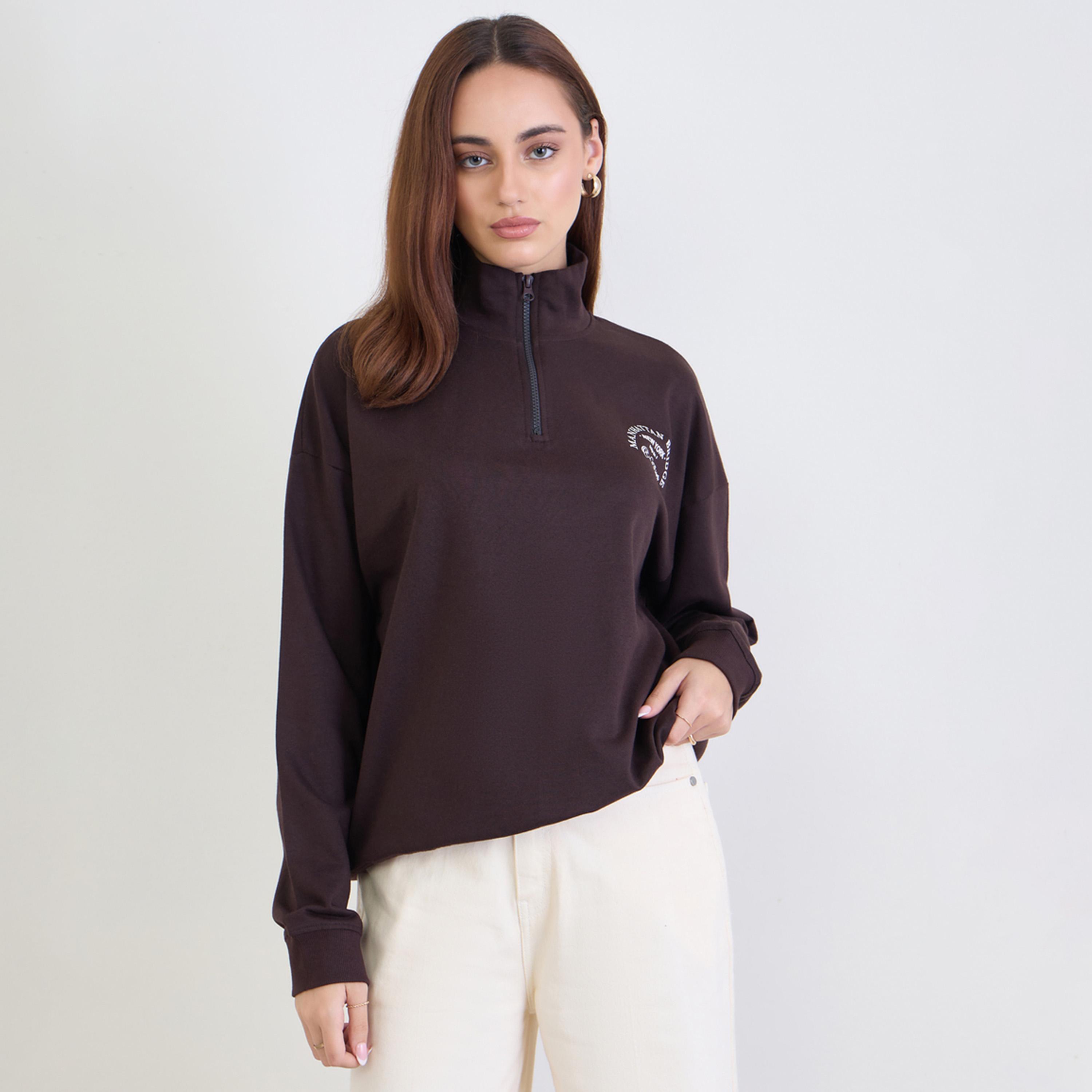 Styli Manhattan Bridge Print High Neck Long Sleeves Women's Sweatshirt-women-clothing-hoodiesandsweatshirts-sweatshirts-image-1