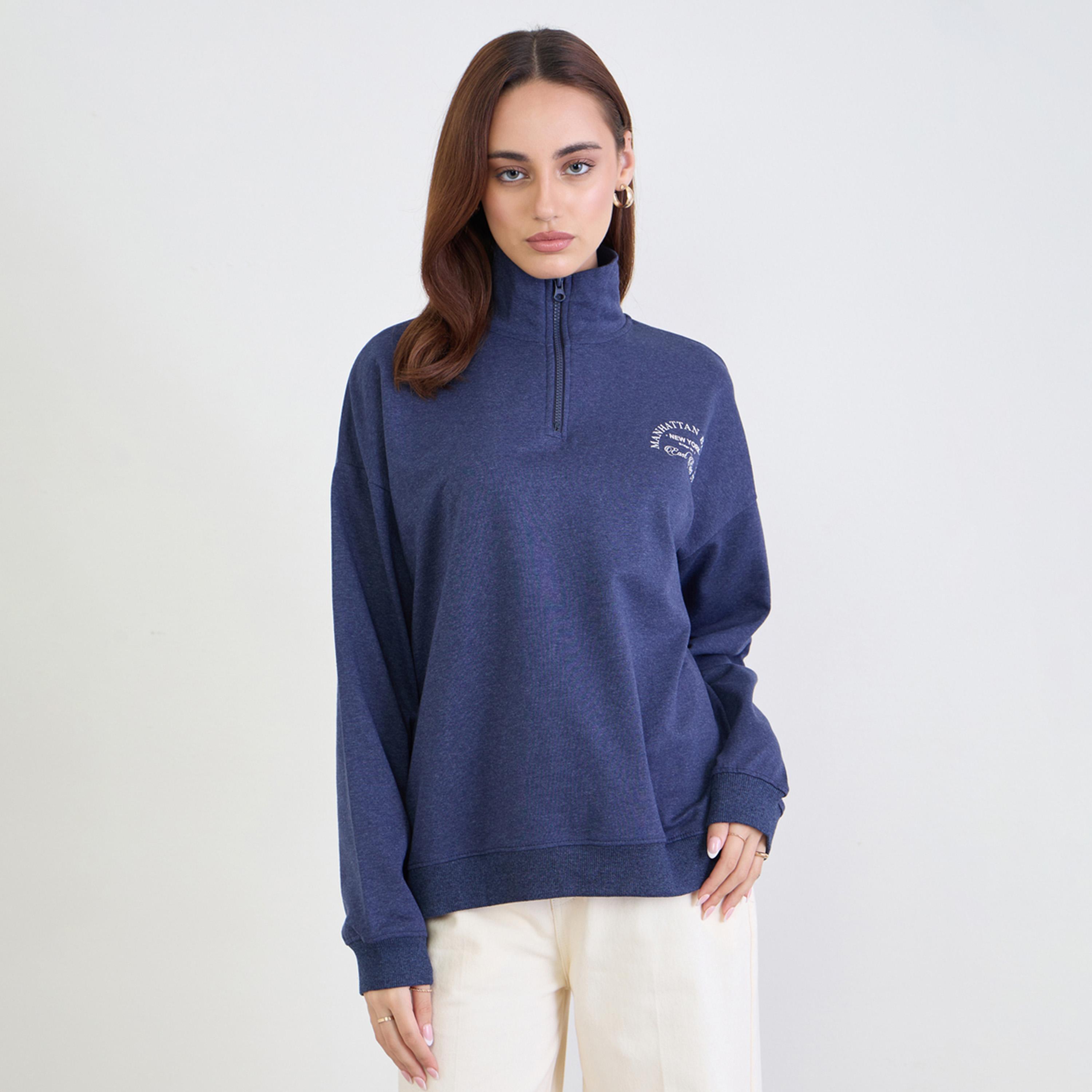 ستايلي - سويت شيرت أزرق غامق حجم كبير-women-clothing-hoodiesandsweatshirts-sweatshirts-image-1