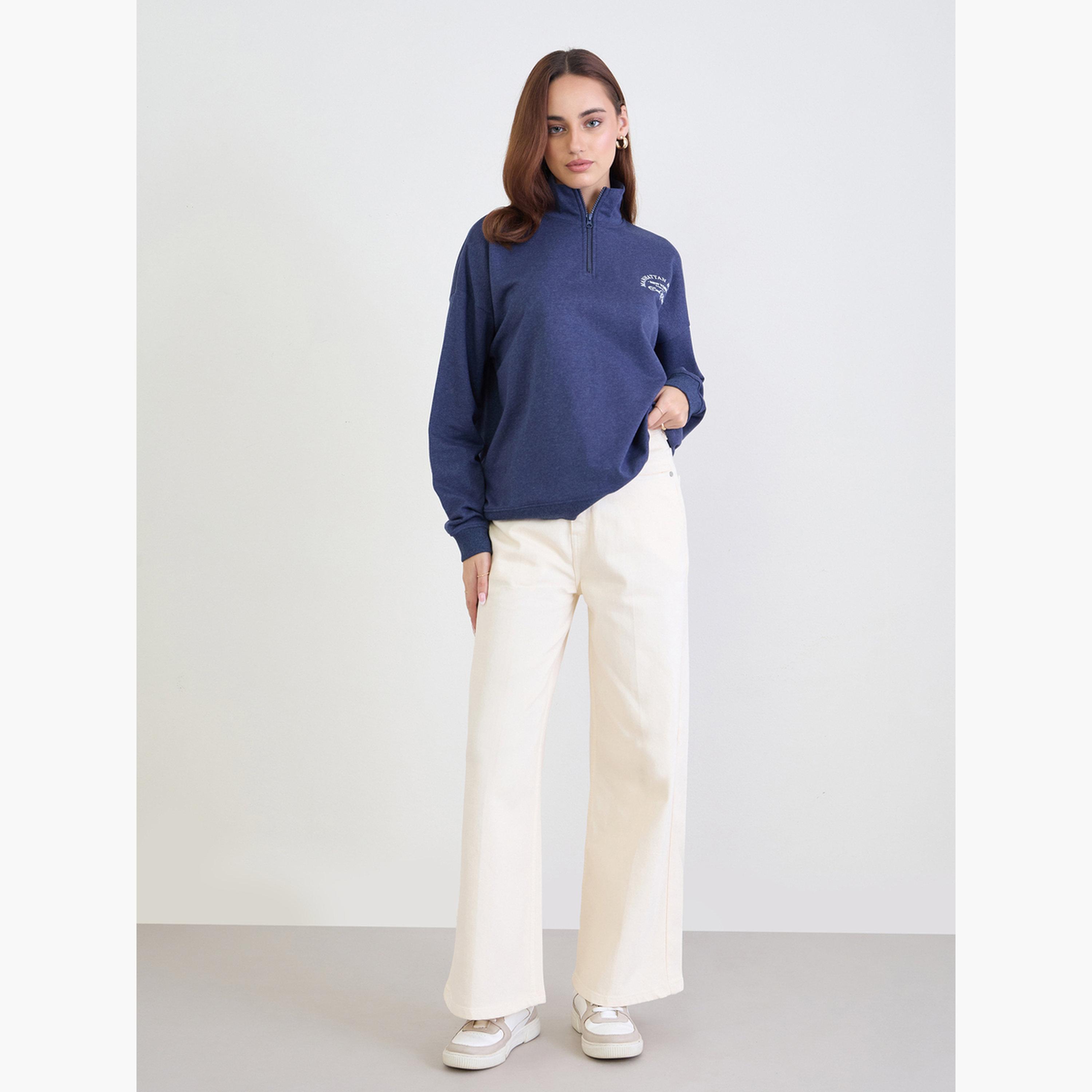 ستايلي - سويت شيرت أزرق غامق حجم كبير-women-clothing-hoodiesandsweatshirts-sweatshirts-image-2