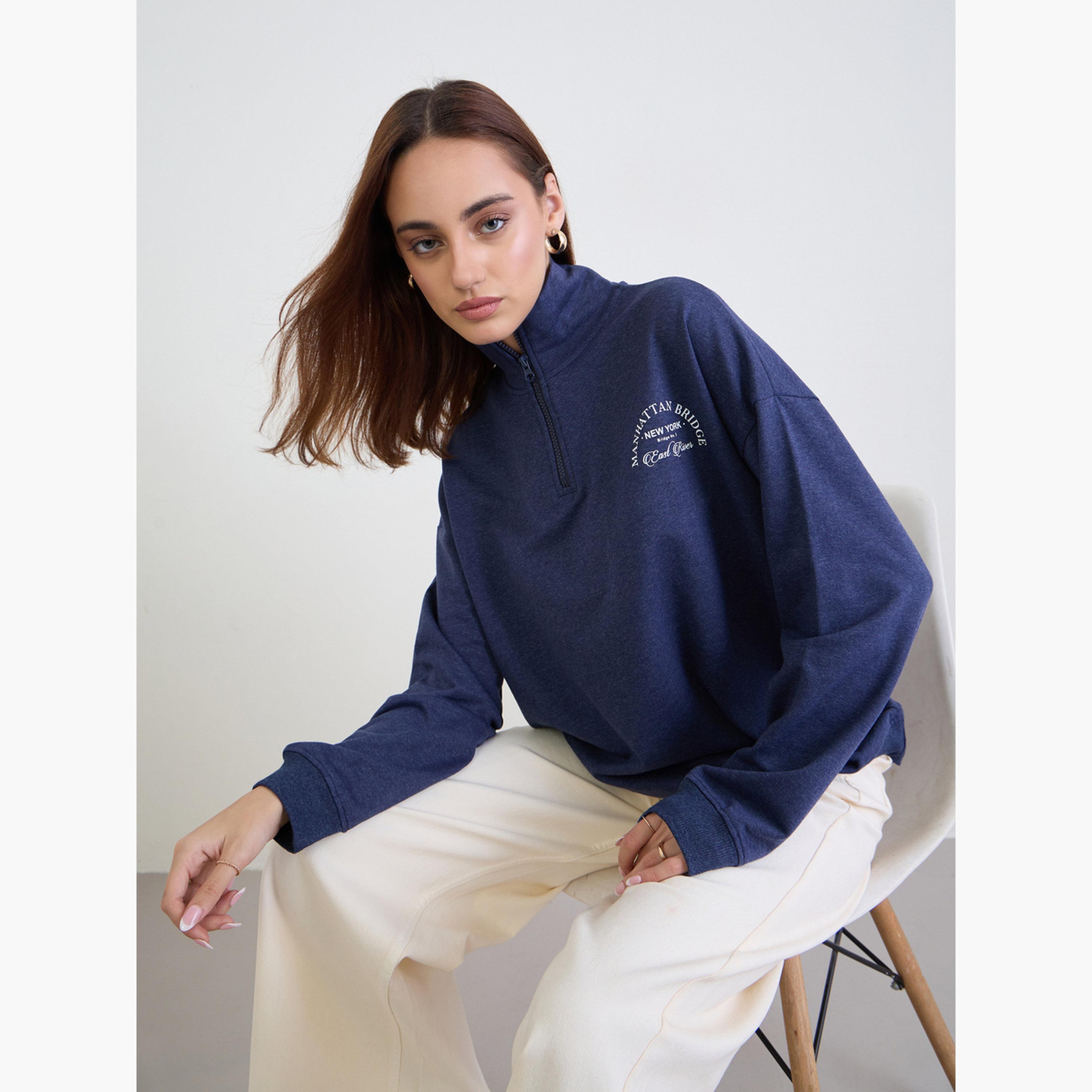 ستايلي - سويت شيرت أزرق غامق حجم كبير-women-clothing-hoodiesandsweatshirts-sweatshirts-image-3