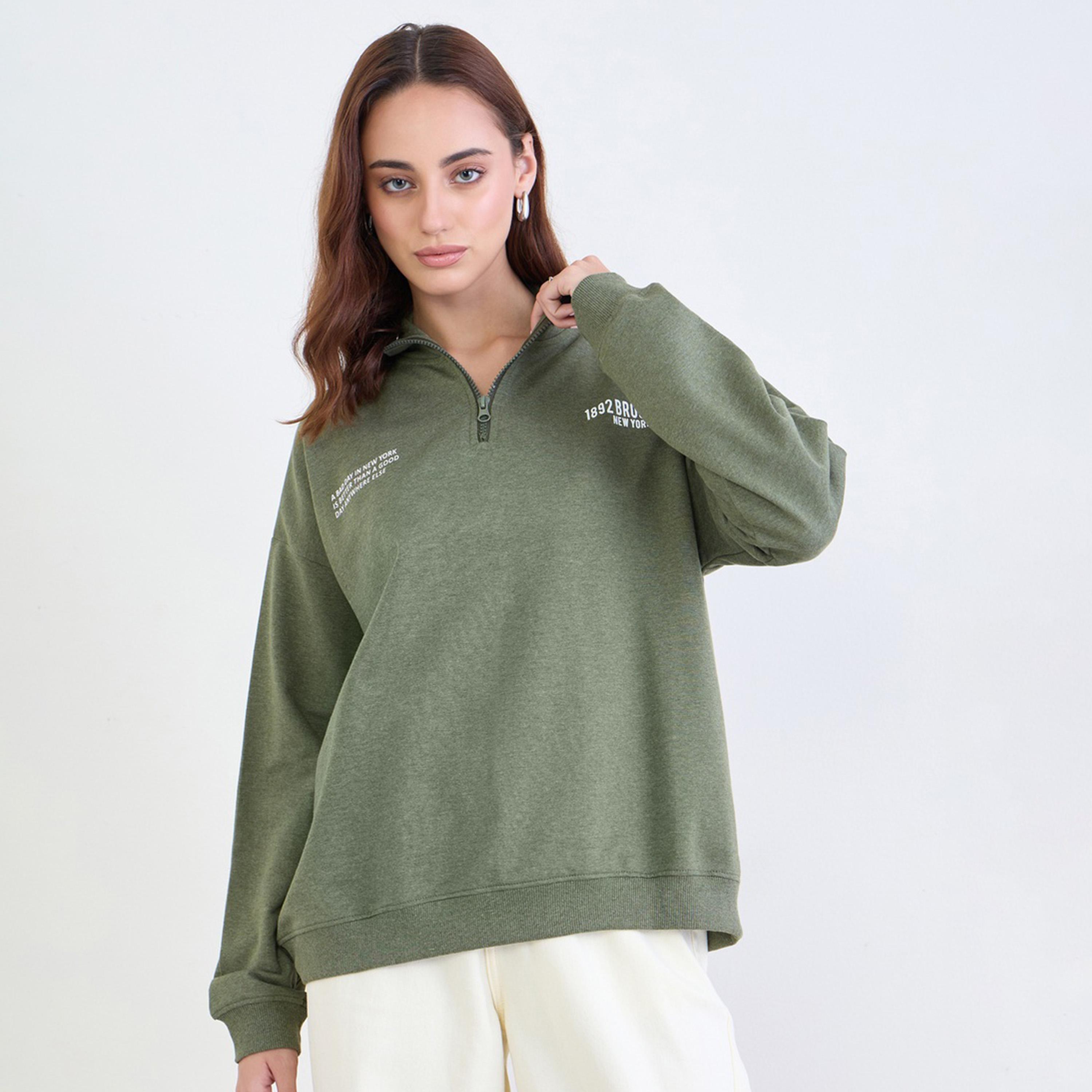 ستايلي - سويت شيرت كاكي بروكلين مقاس كبير اوفر سايز -women-clothing-hoodiesandsweatshirts-sweatshirts-image-1