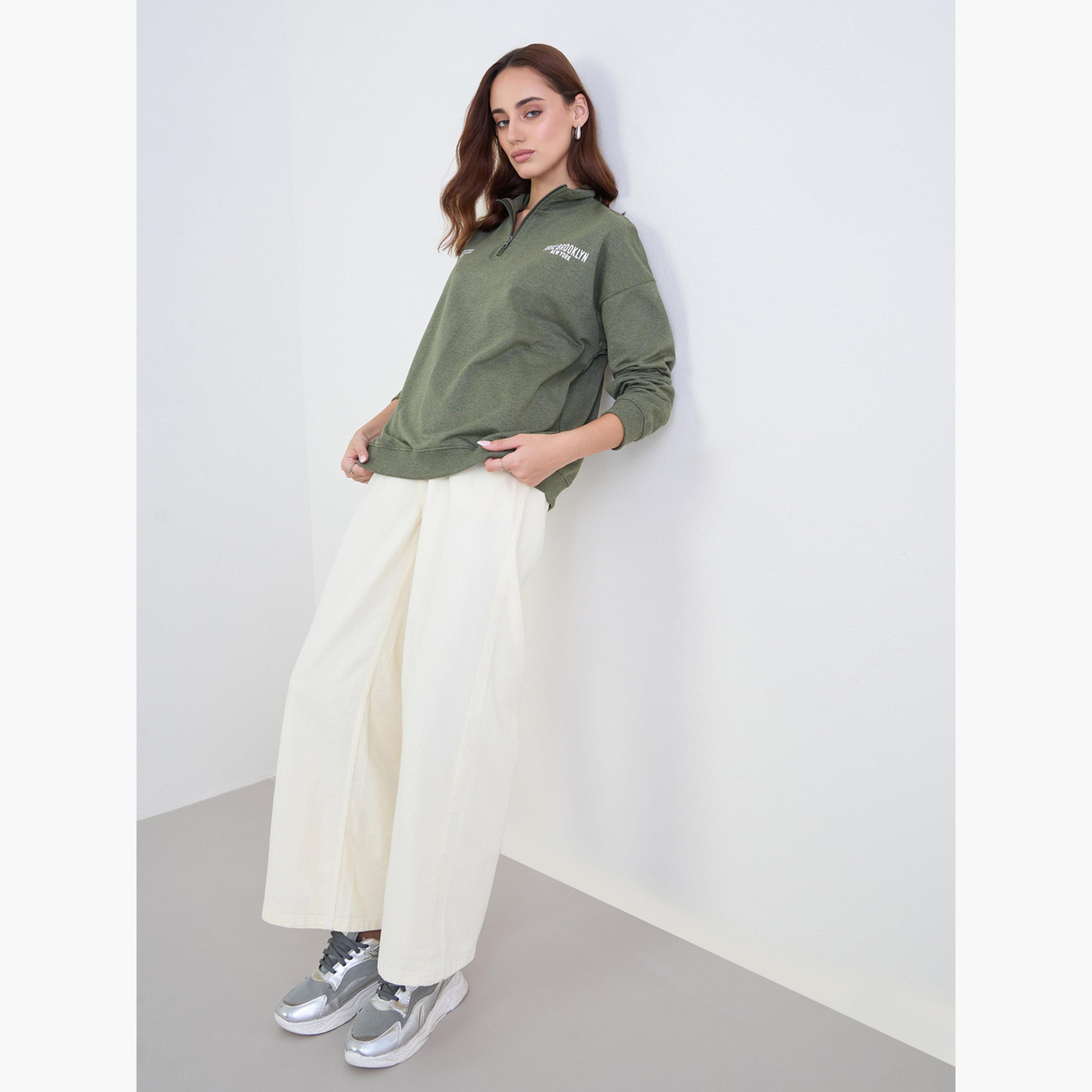 ستايلي - سويت شيرت كاكي بروكلين مقاس كبير اوفر سايز -women-clothing-hoodiesandsweatshirts-sweatshirts-image-2
