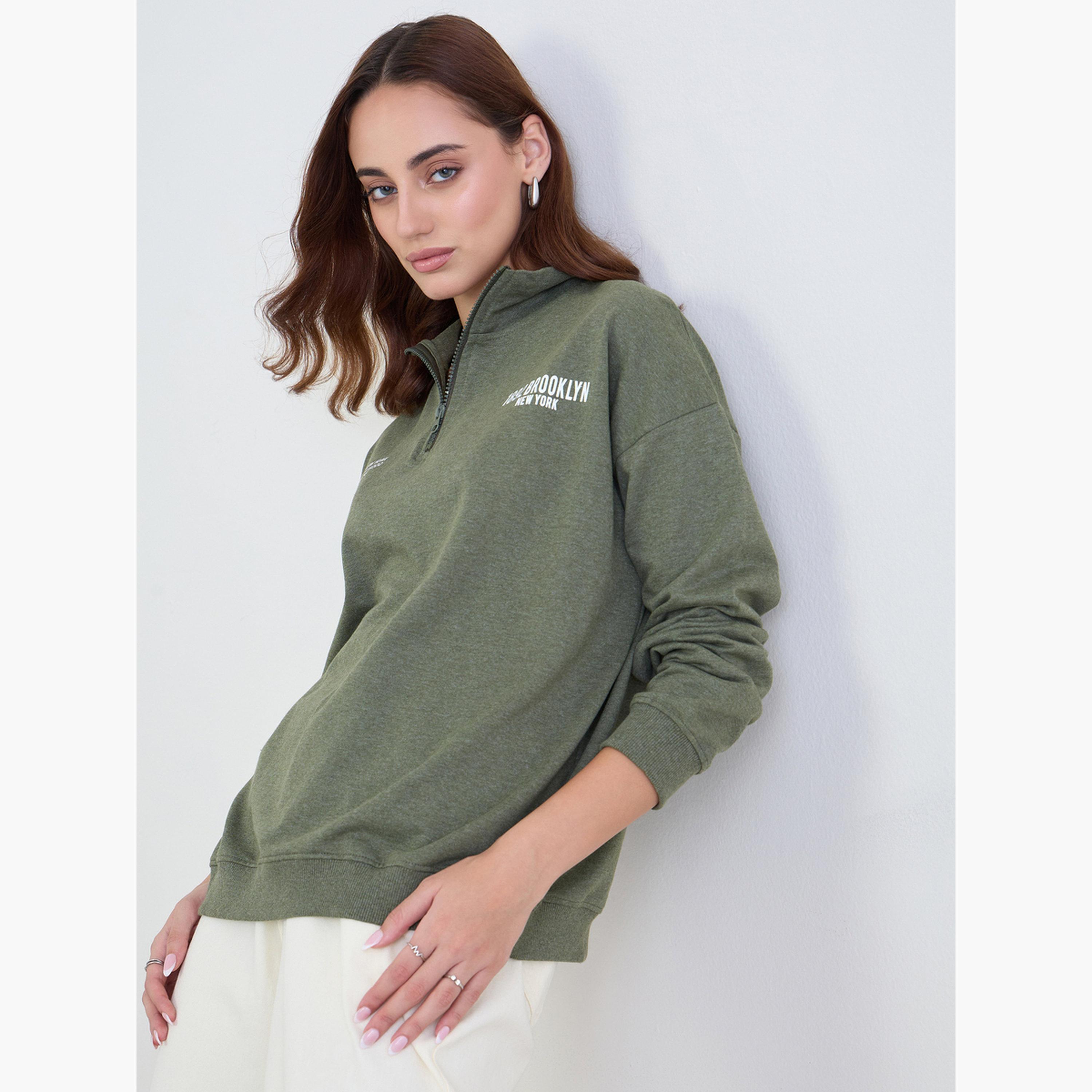 ستايلي - سويت شيرت كاكي بروكلين مقاس كبير اوفر سايز -women-clothing-hoodiesandsweatshirts-sweatshirts-image-3