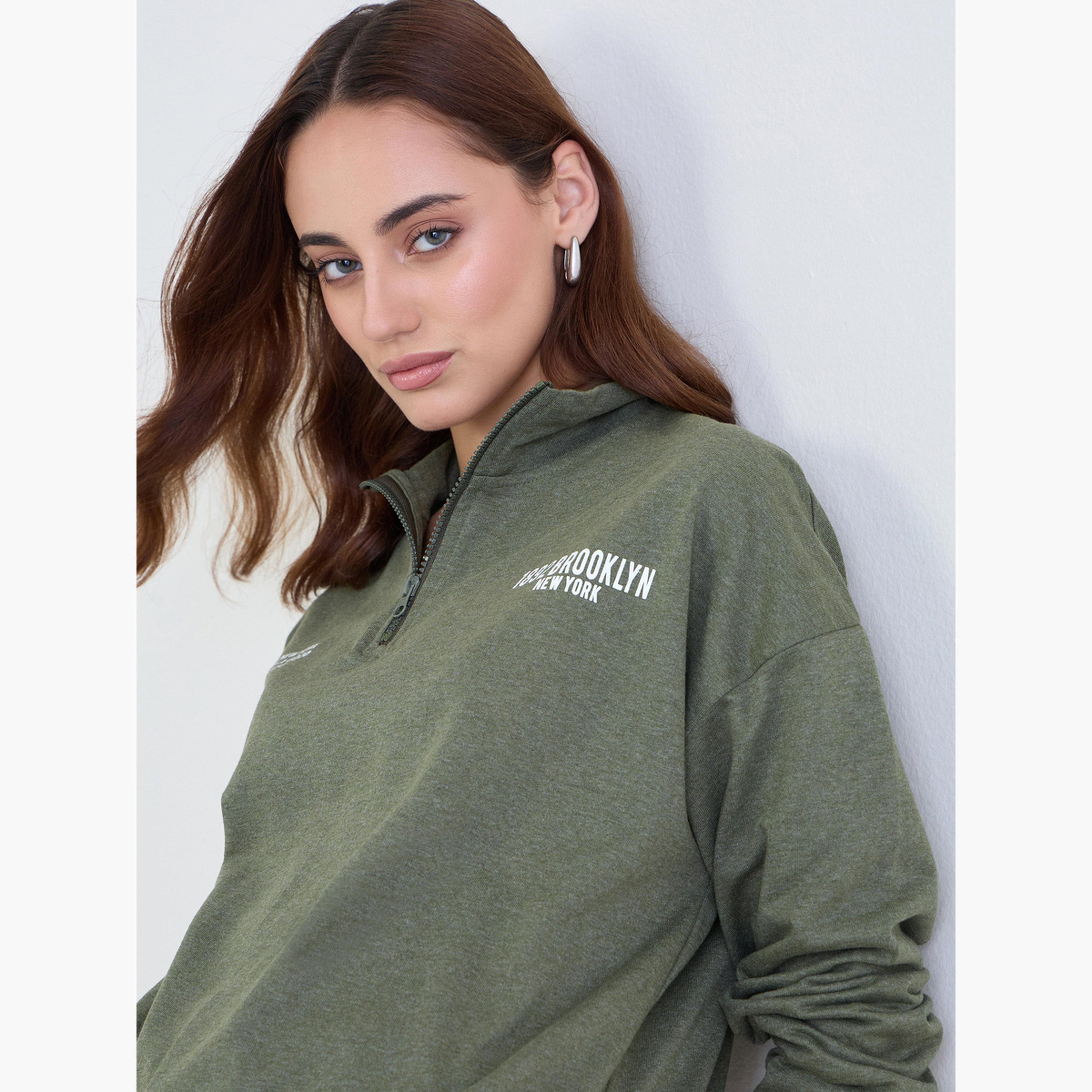 ستايلي - سويت شيرت كاكي بروكلين مقاس كبير اوفر سايز -women-clothing-hoodiesandsweatshirts-sweatshirts-image-4