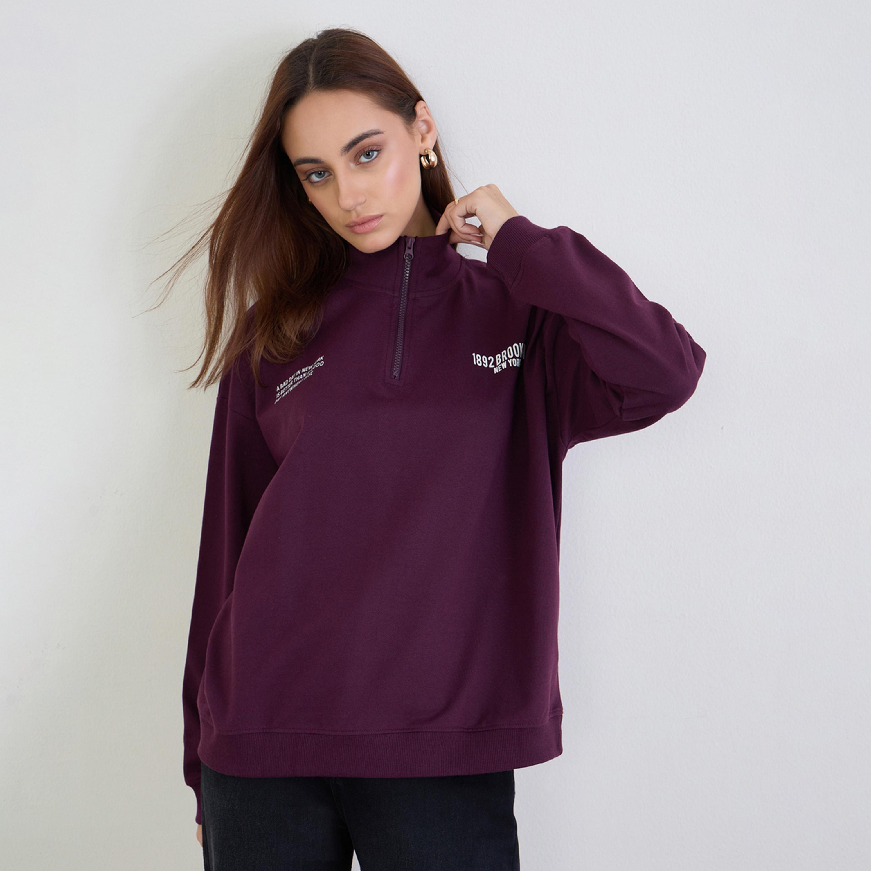 Styli 1892 Brooklyn Print High Neck Long Sleeves Women's Sweatshirt-women-clothing-hoodiesandsweatshirts-sweatshirts-image-1