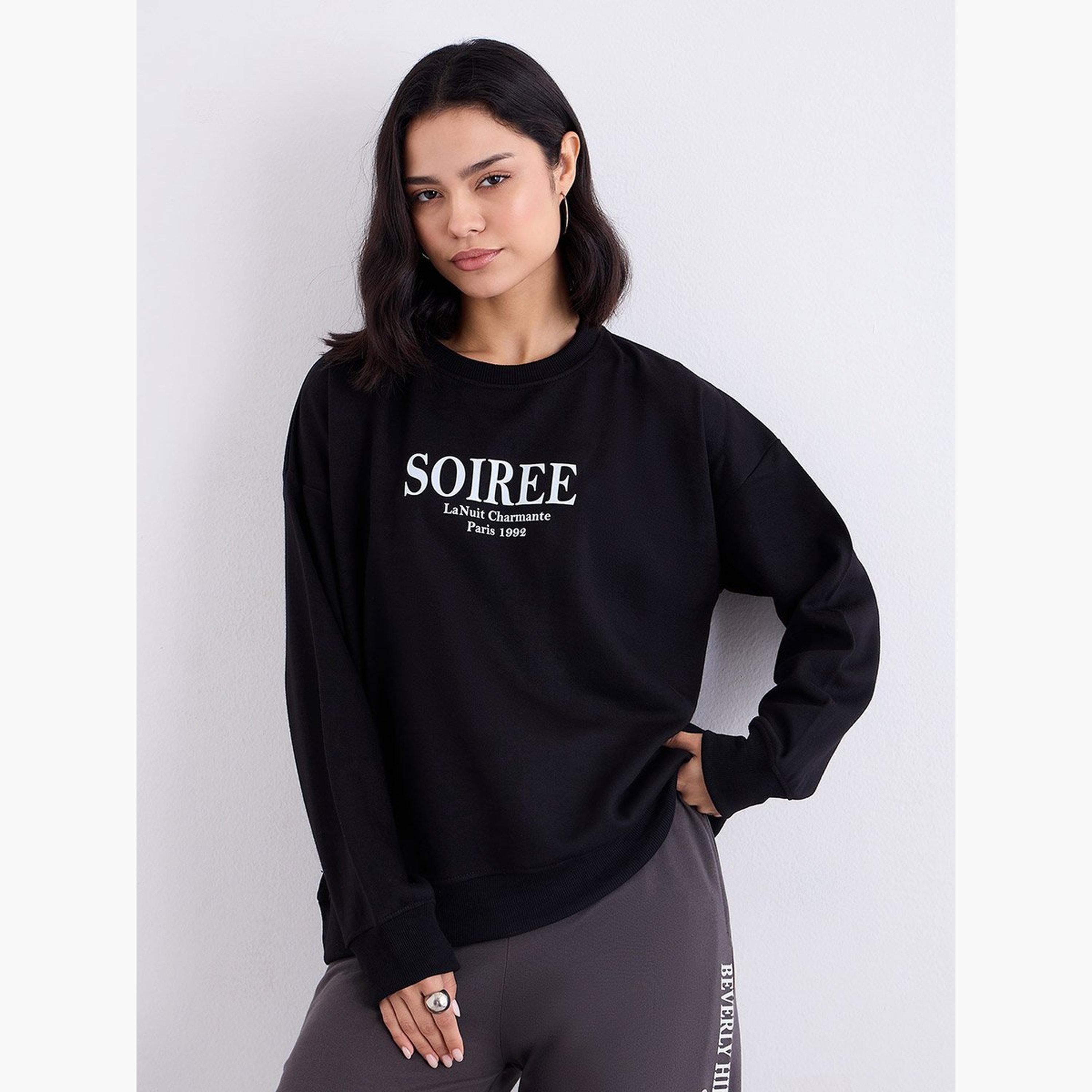 Styli Soiree Paris 1992 Print Round Neck Long Sleeves Women's Sweatshirt-women-clothing-hoodiesandsweatshirts-sweatshirts-image-1