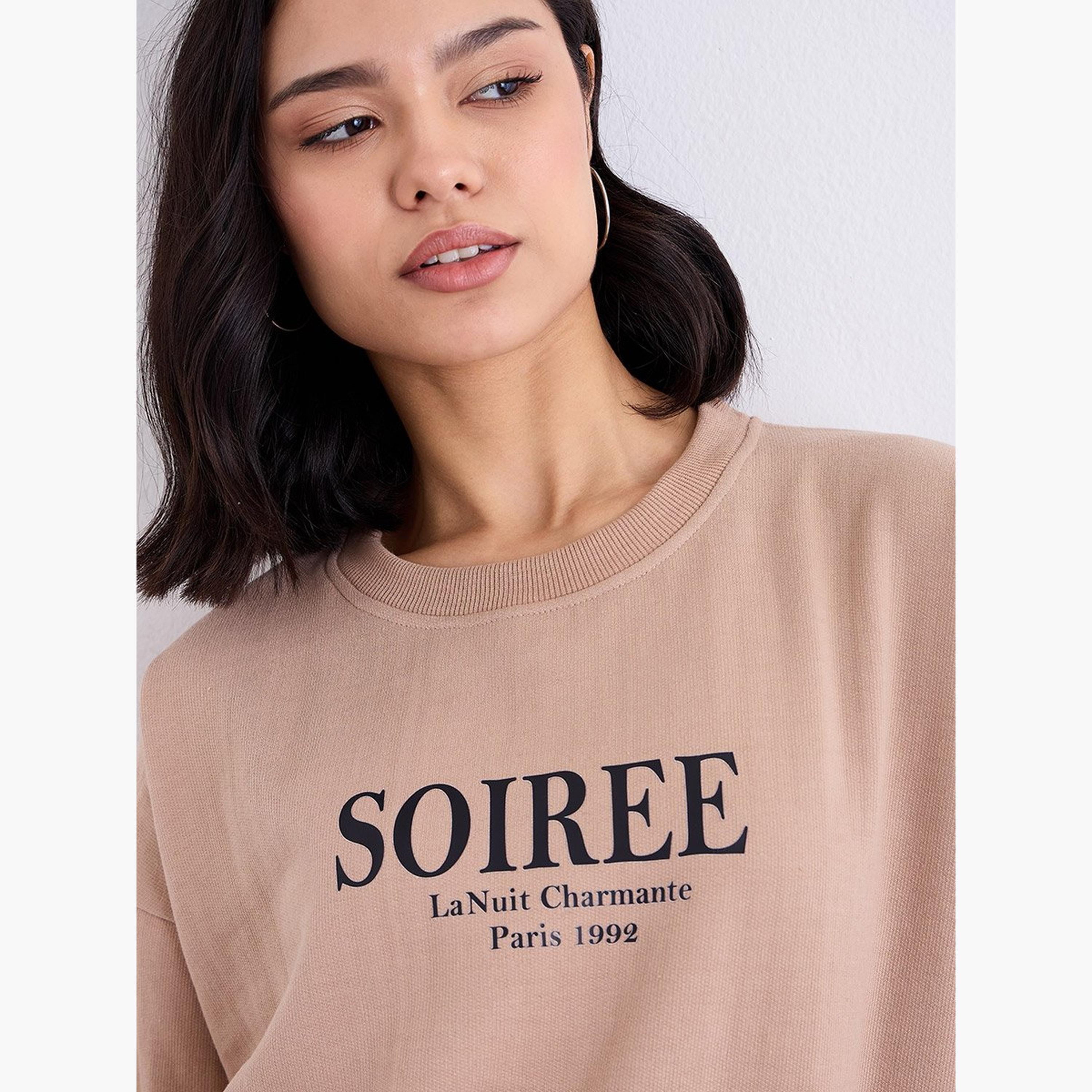 ستايلي - سويت شيرت للنساء مقاس كبير مطبوع شعار لون بني-women-winterwear-hoodiesandsweatshirts-sweatshirts-image-4