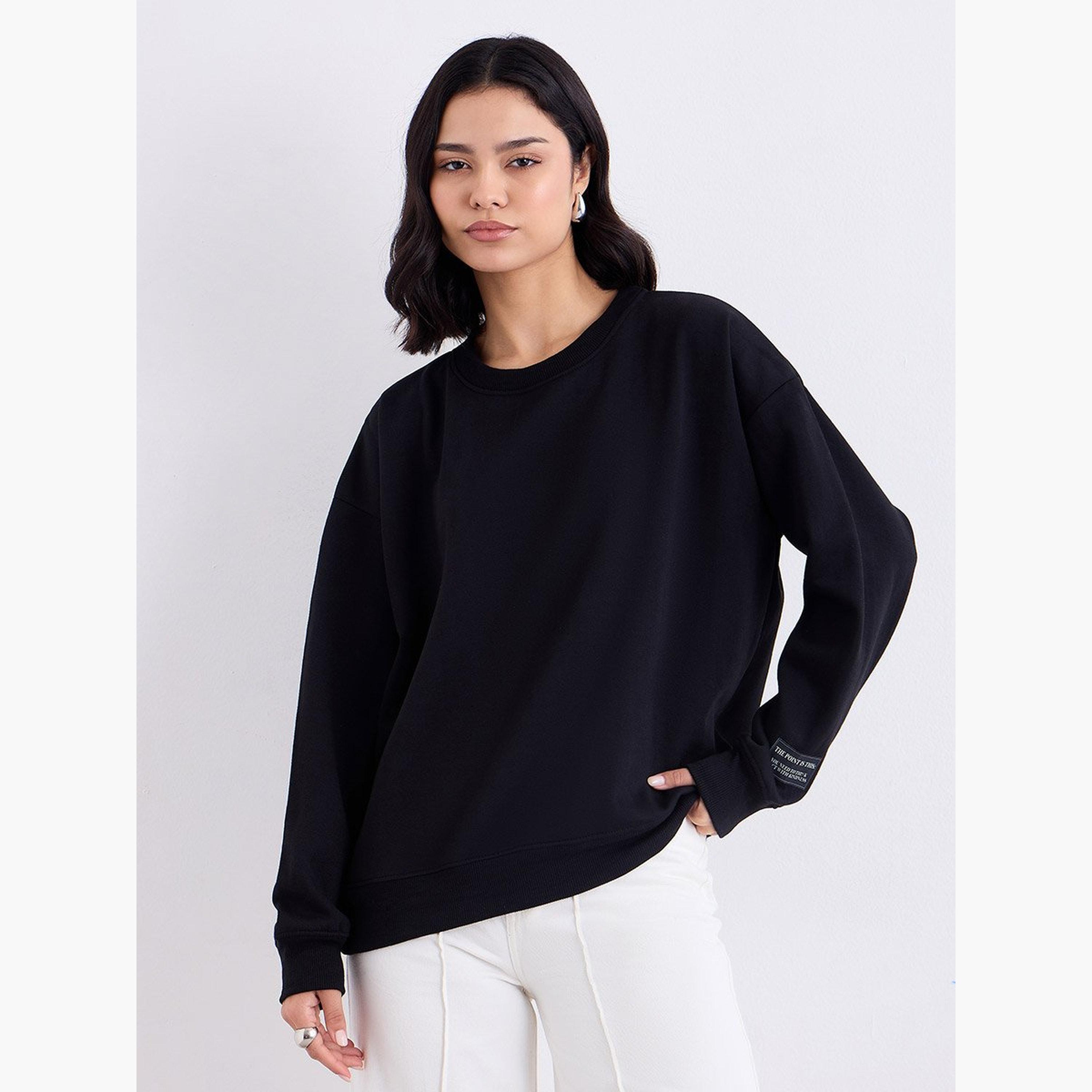 ستايلي - سويت شيرت للنساء مقاس كبير مع تفاصيل شارة-women-clothing-hoodiesandsweatshirts-sweatshirts-image-1