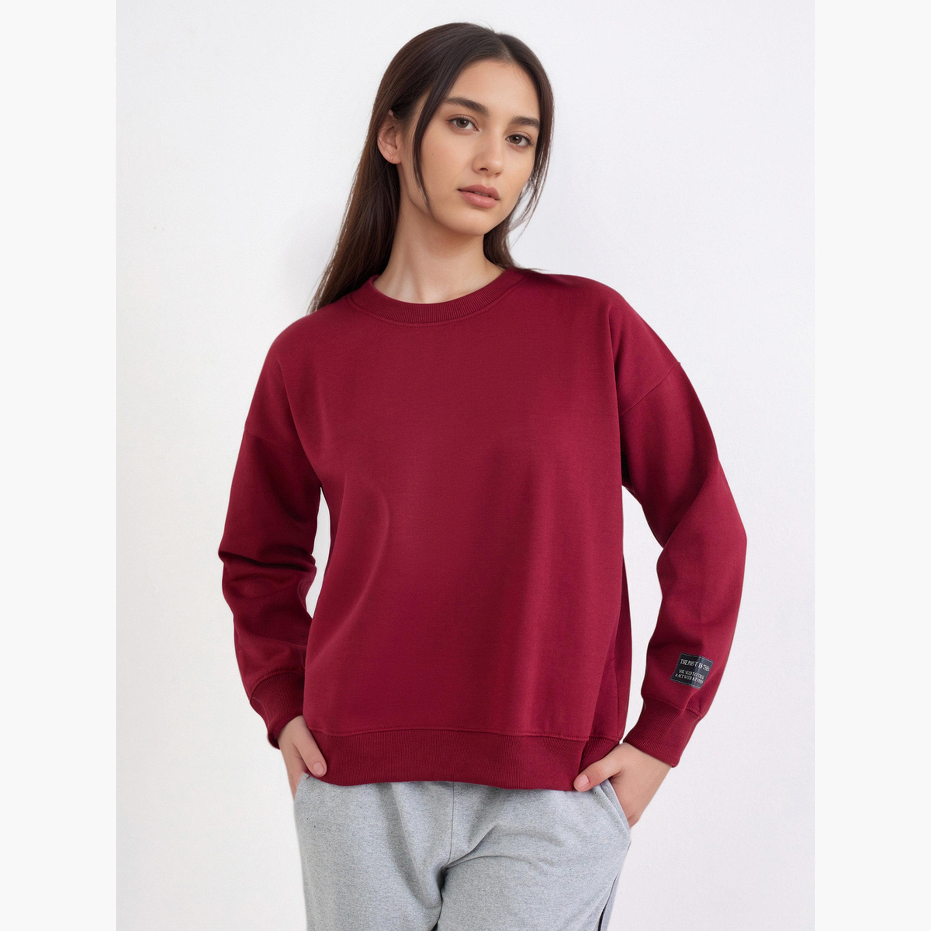 Styli Solid Round Neck Long Sleeves Women's Sweatshirt-women-winterwear-hoodiesandsweatshirts-sweatshirts-image-1