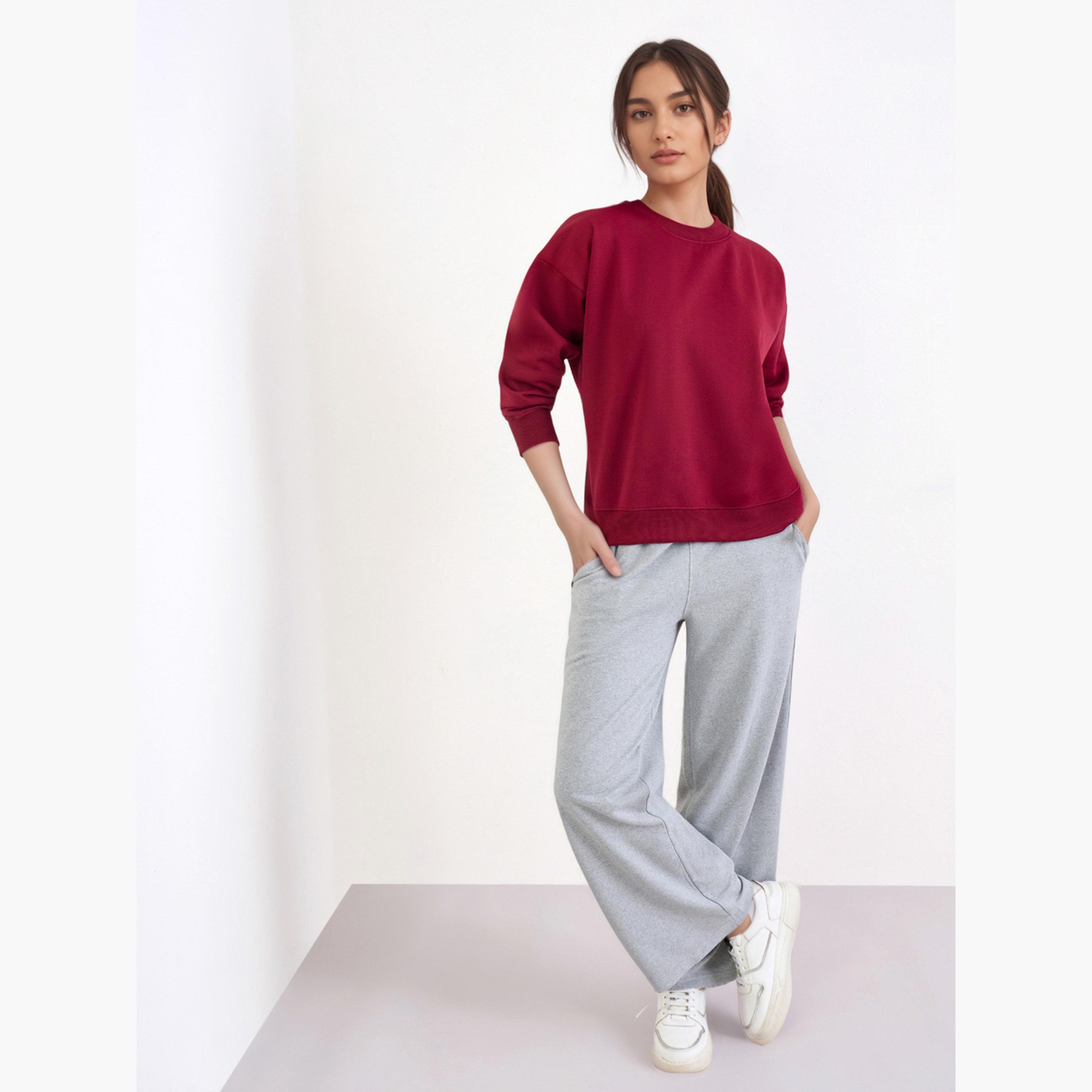 ستايلي - سويت شيرت برغندي تصميم واسع للنساء -women-winterwear-hoodiesandsweatshirts-sweatshirts-image-2