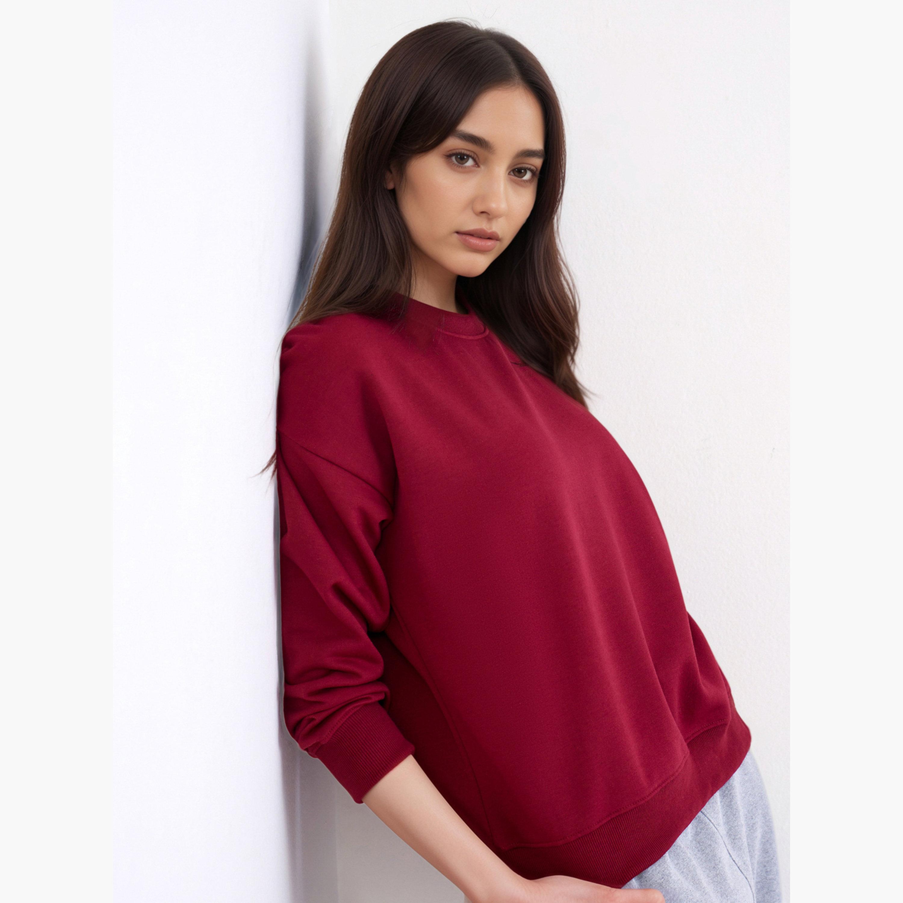 ستايلي - سويت شيرت برغندي تصميم واسع للنساء -women-winterwear-hoodiesandsweatshirts-sweatshirts-image-3