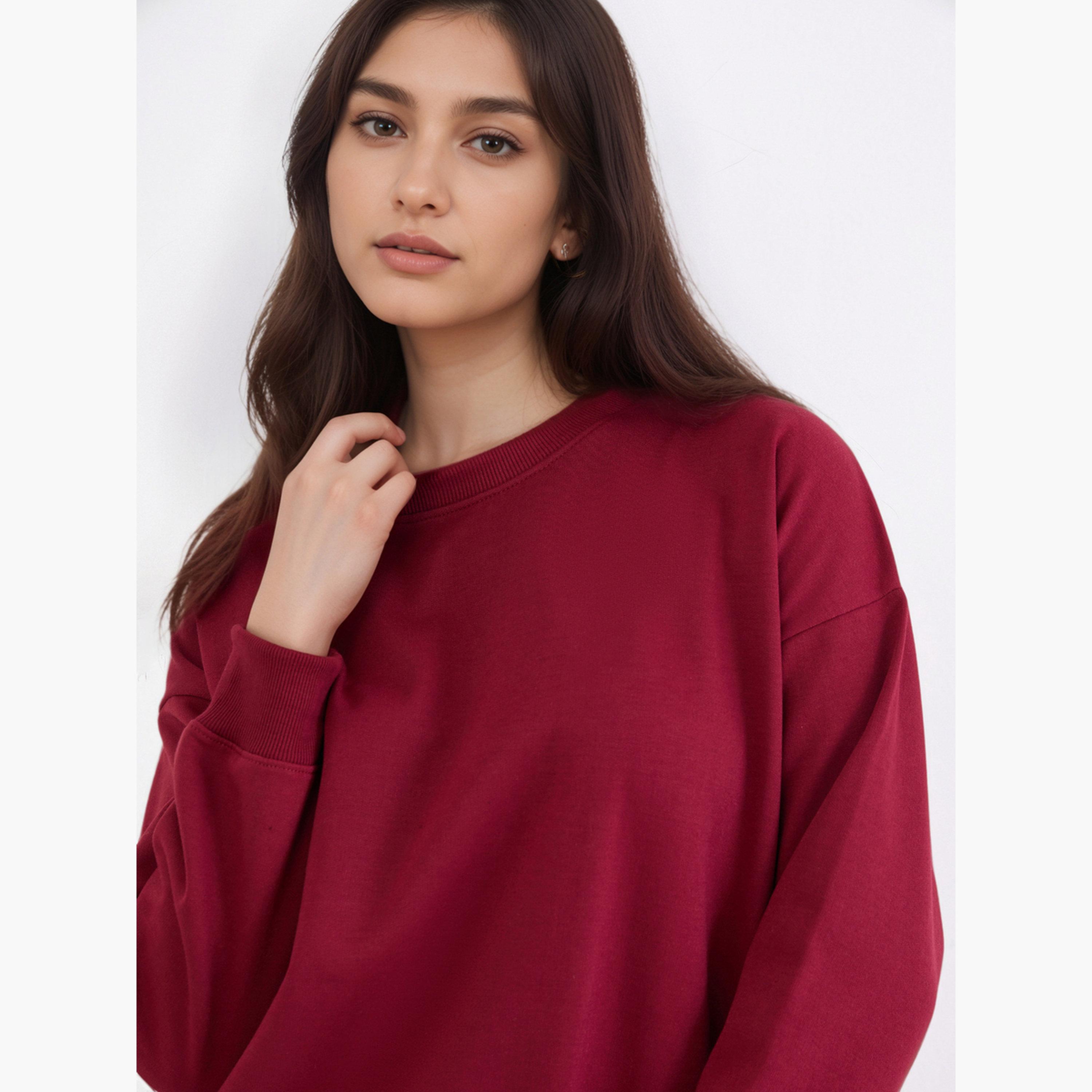 ستايلي - سويت شيرت برغندي تصميم واسع للنساء -women-winterwear-hoodiesandsweatshirts-sweatshirts-image-4
