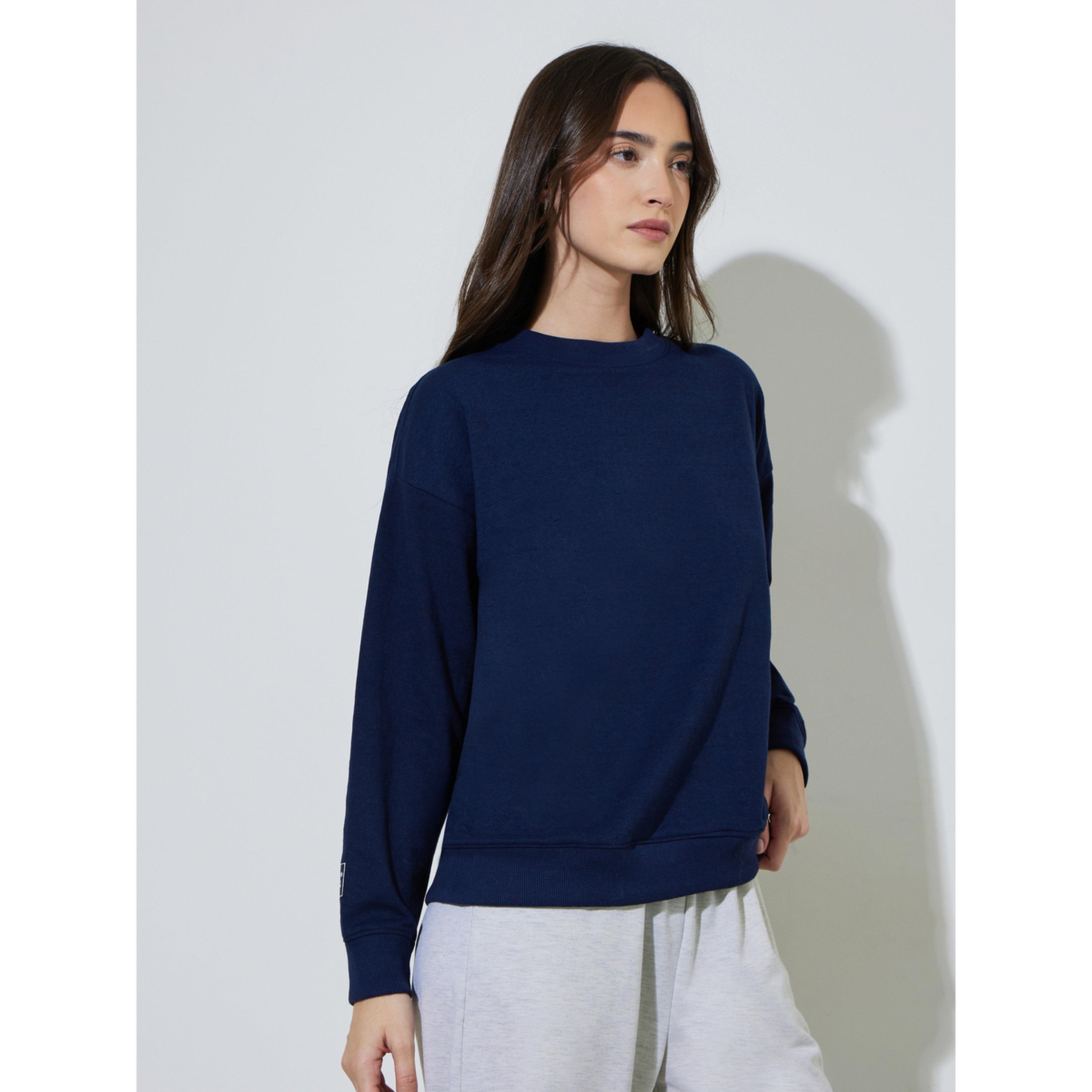 Styli Navy Blue Oversized Sweatshirt-women-clothing-hoodiesandsweatshirts-sweatshirts-image-1