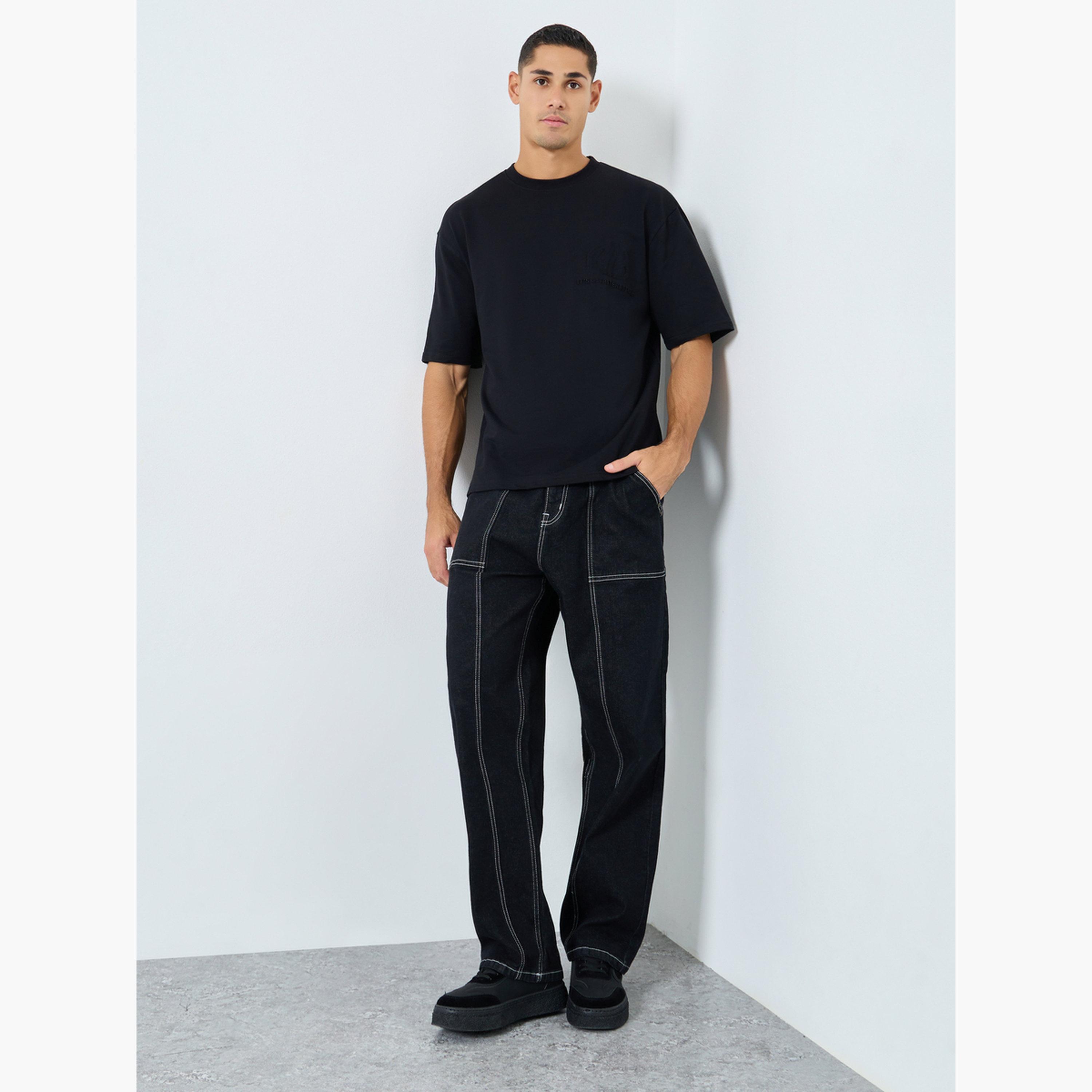 Styli Men Black Oversized Embossed Print T-Shirt-men-clothing-tshirtsandpolos-tshirts-image-2
