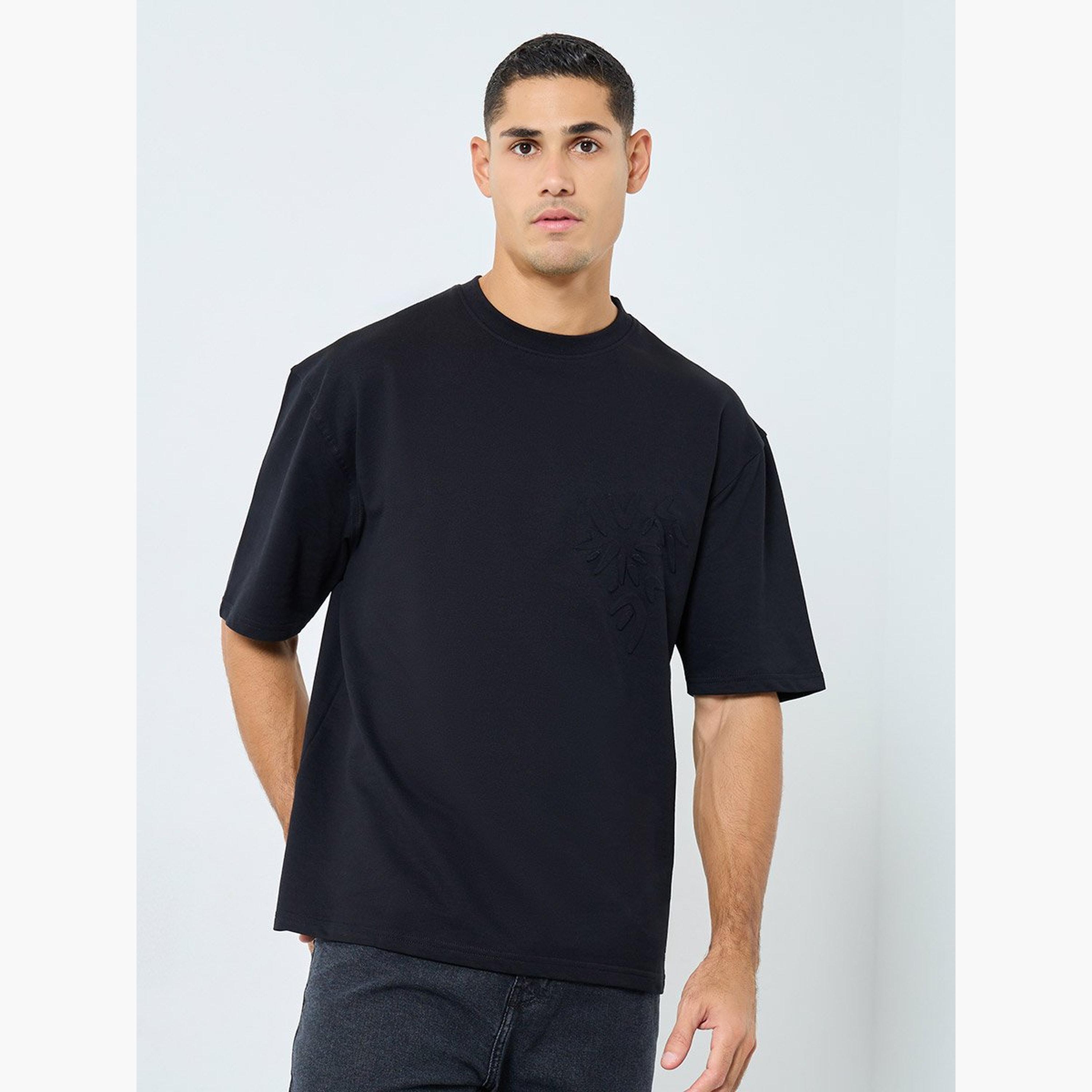 Styli Oversized Terry T-Shirt with Front Embossed Print-men-clothing-tshirtsandpolos-tshirts-image-1