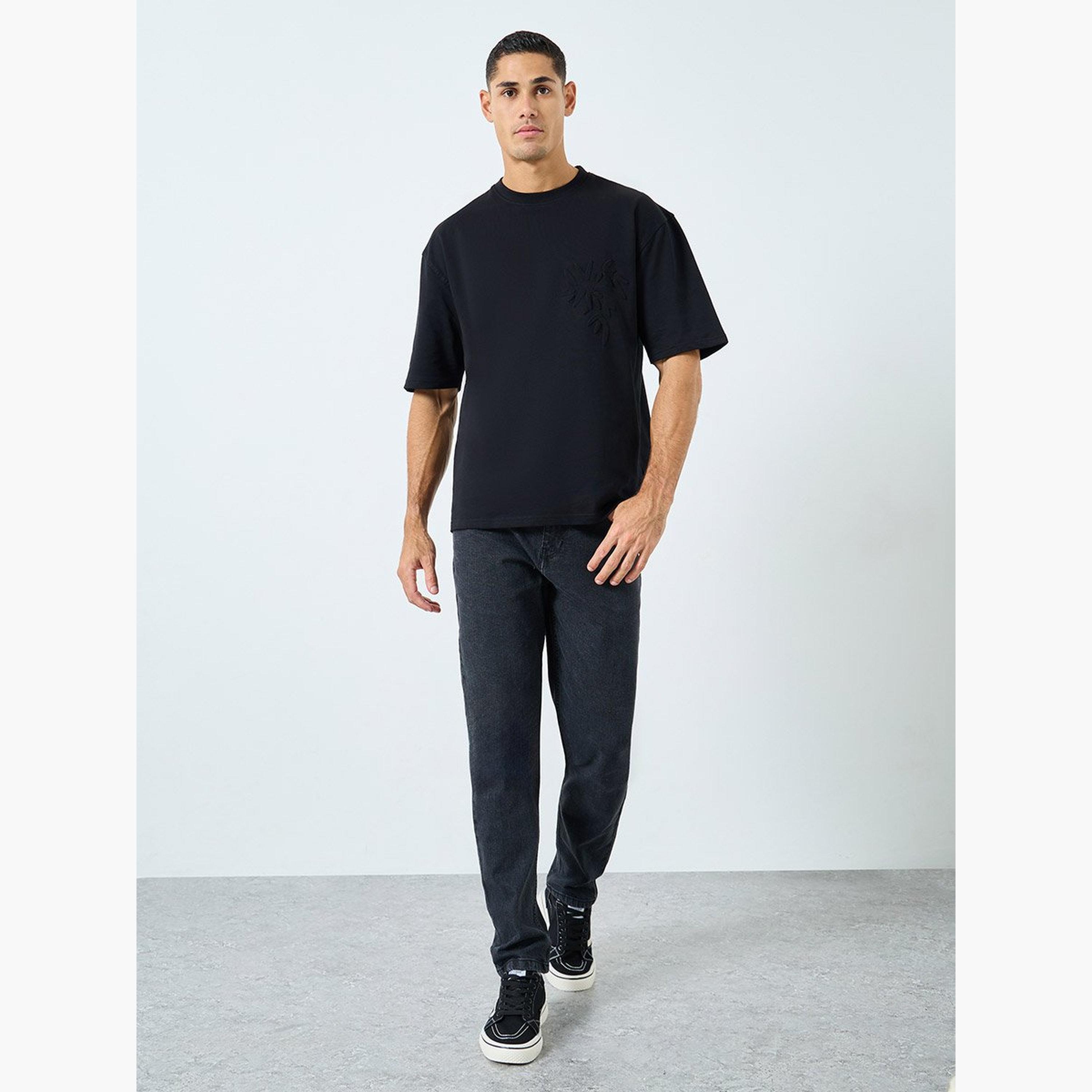 Styli Oversized Terry T-Shirt with Front Embossed Print-men-clothing-tshirtsandpolos-tshirts-image-2