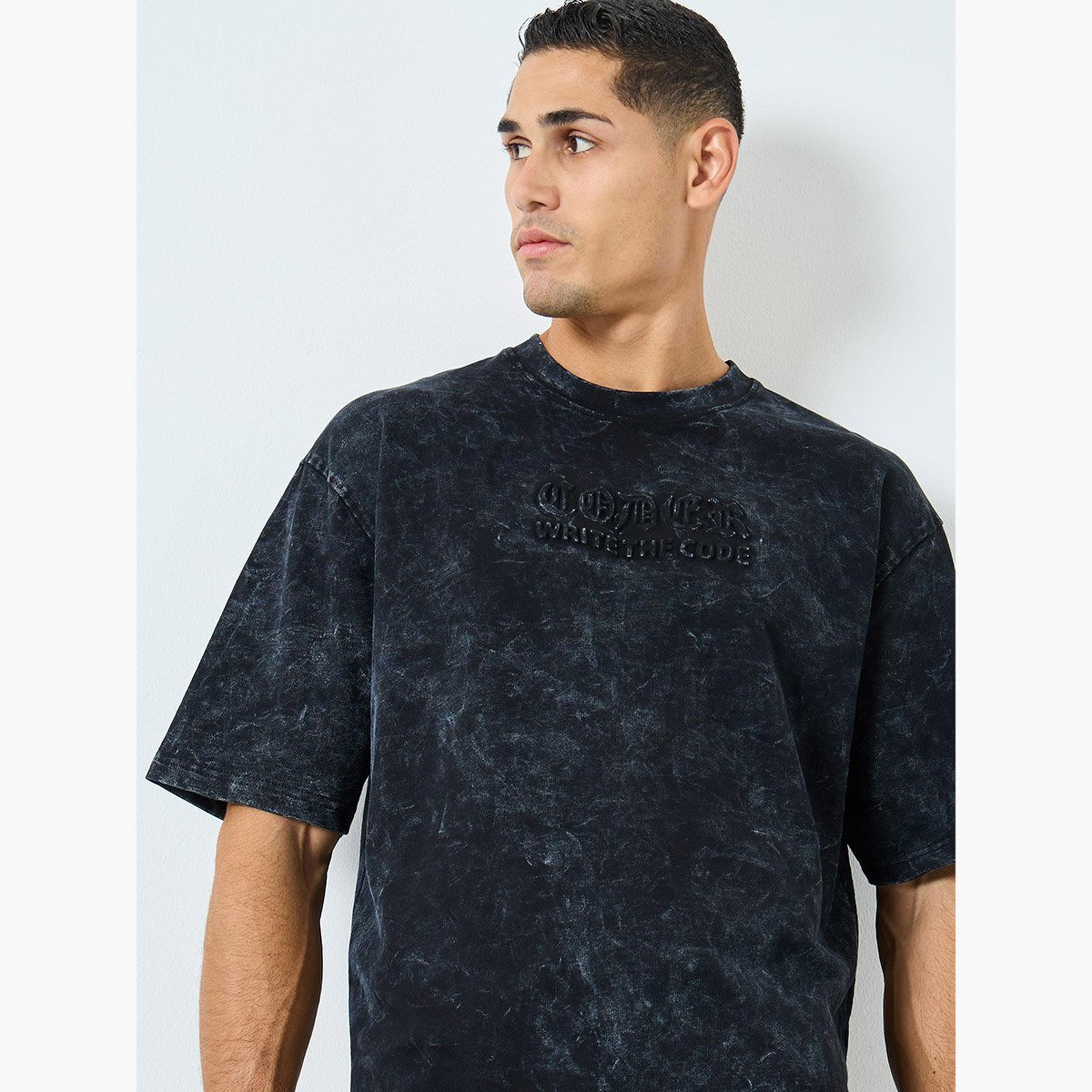 Styli Acid Wash Oversized Terry T-Shirt with Embossed Print-men-clothing-tshirtsandpolos-tshirts-image-3