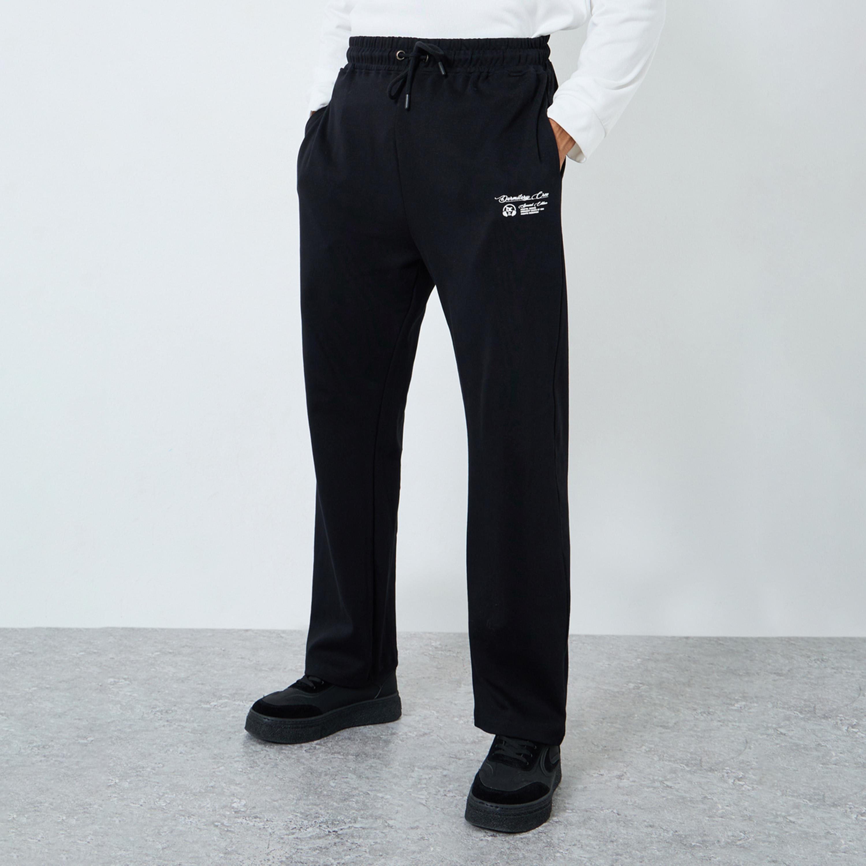 Styli Men Black Slogan Print Oversized Joggers-men-clothing-bottoms-joggers-image-1