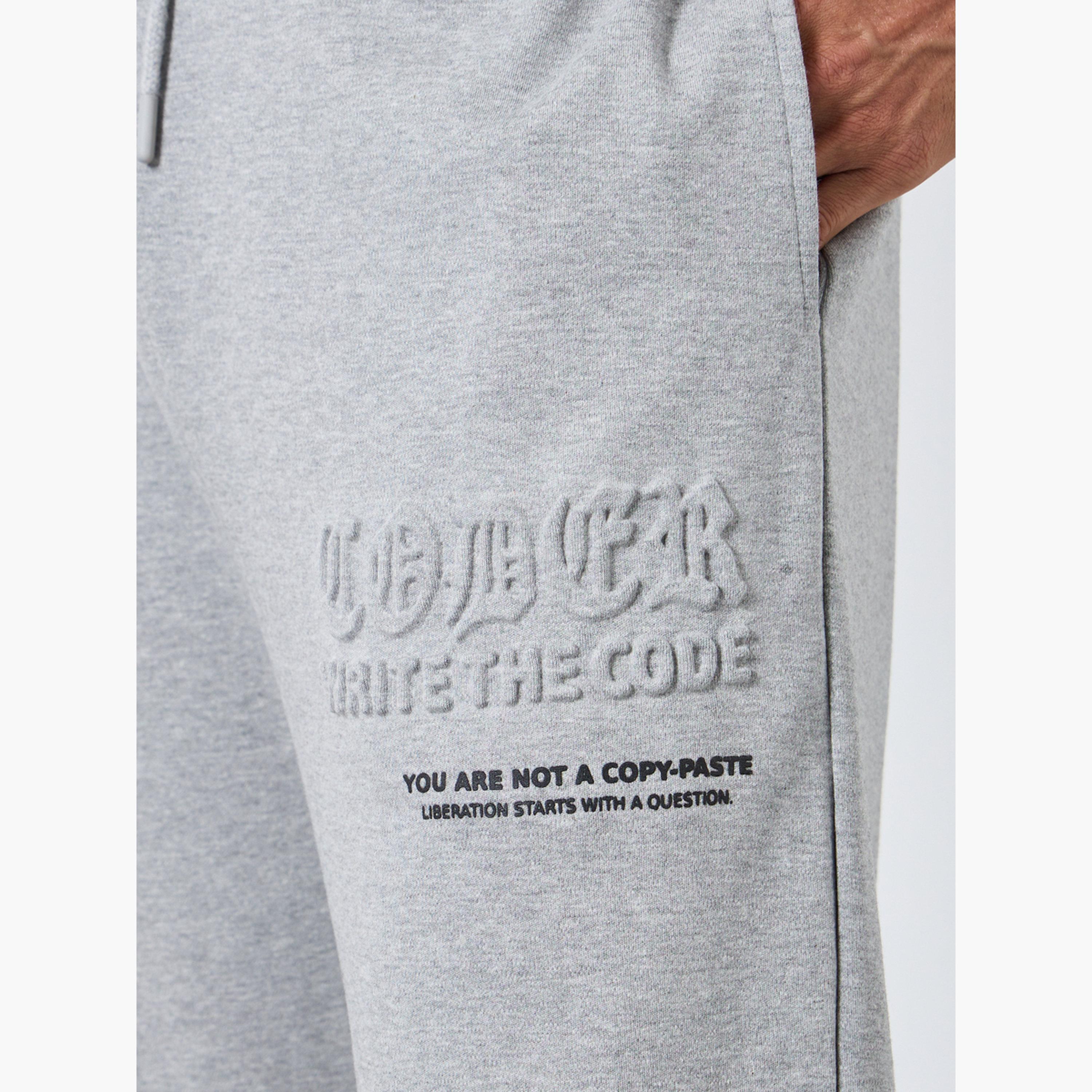 Styli Men Grey Embossed Interlock Relaxed Joggers-men-clothing-bottoms-joggers-image-3