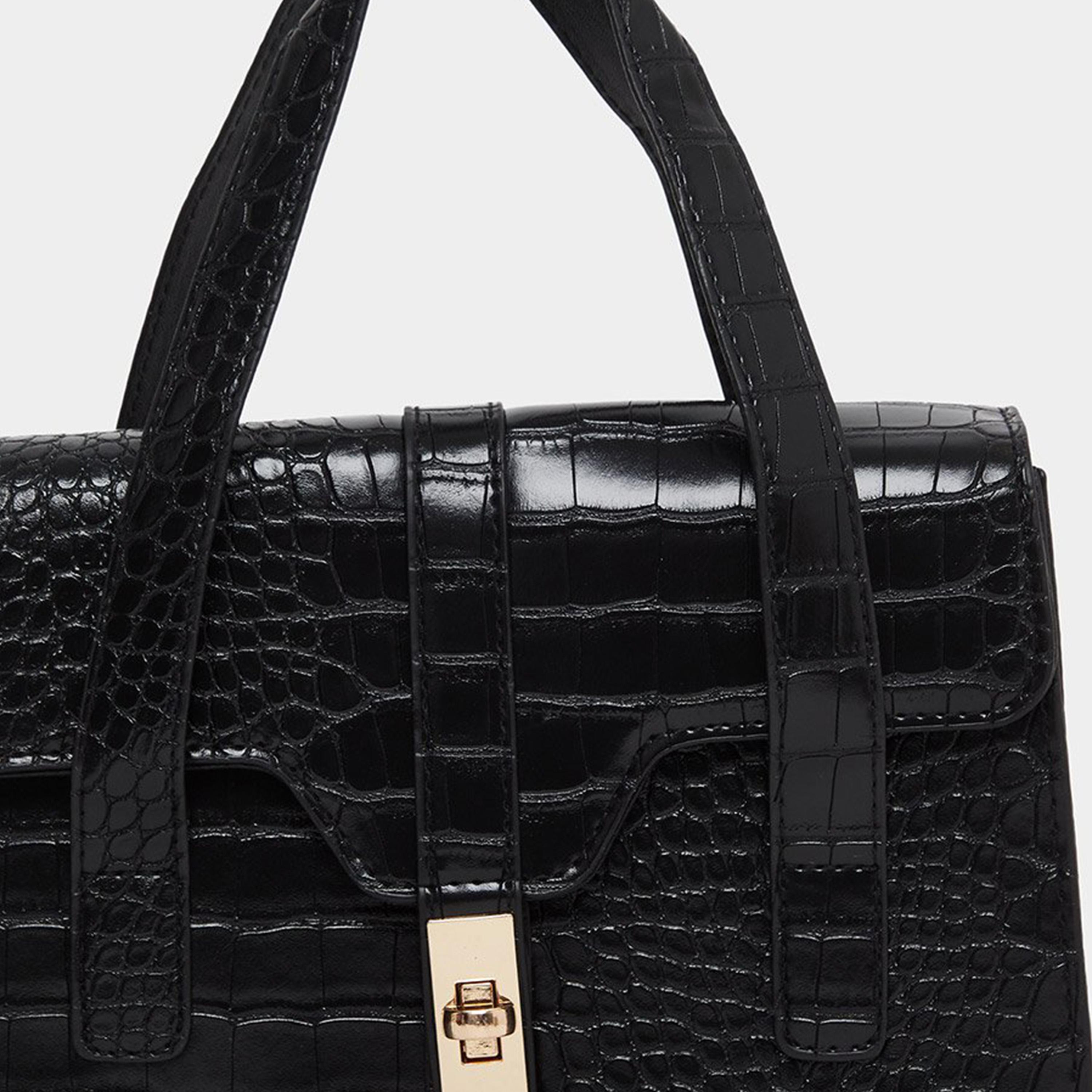 Styli Croc Skin Golden Lock Handbag-women-bagsandwallets-handbags-image-3