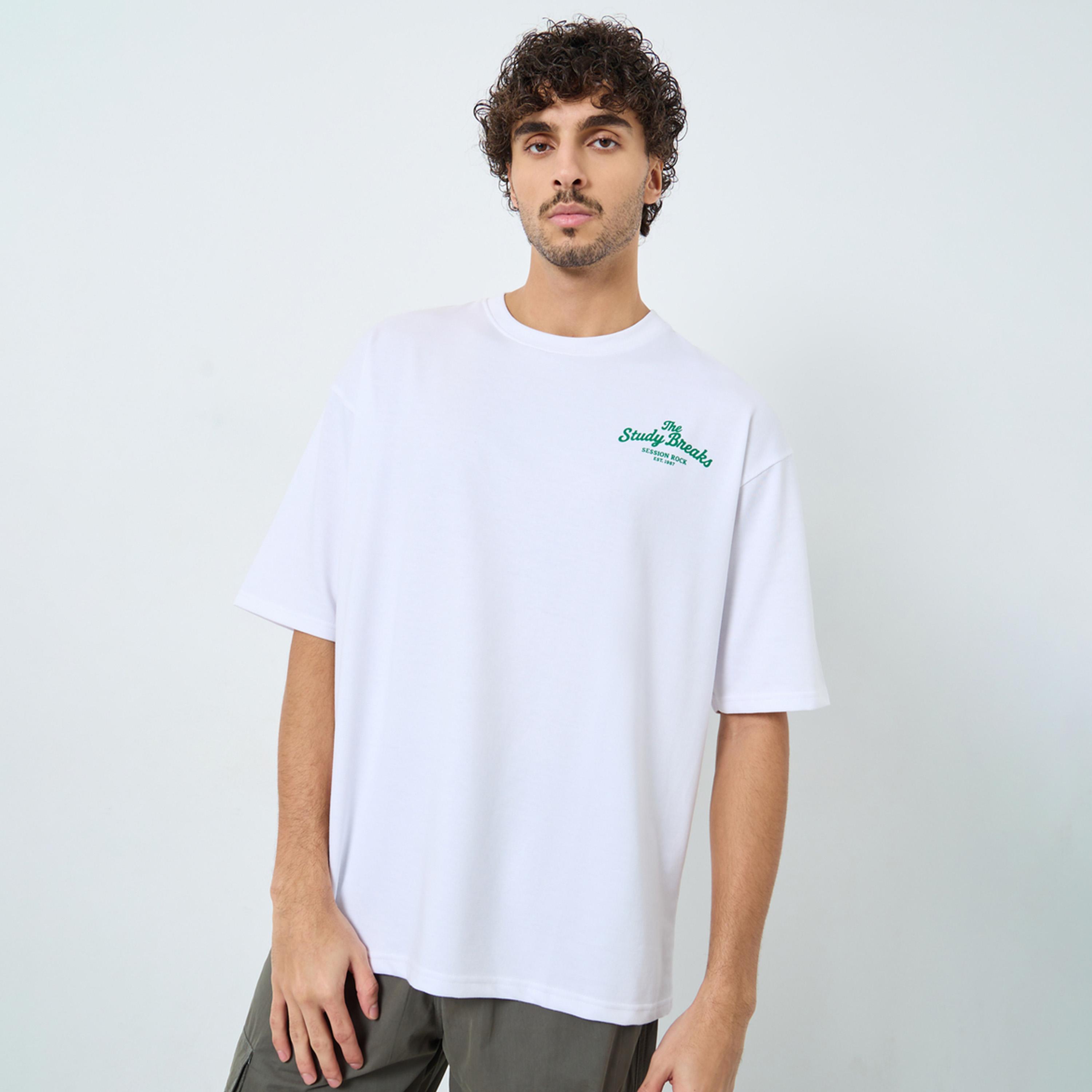 Styli Men White Front Chest and Back Print Oversized Terry T-Shirt-men-clothing-tshirtsandpolos-tshirts-image-1