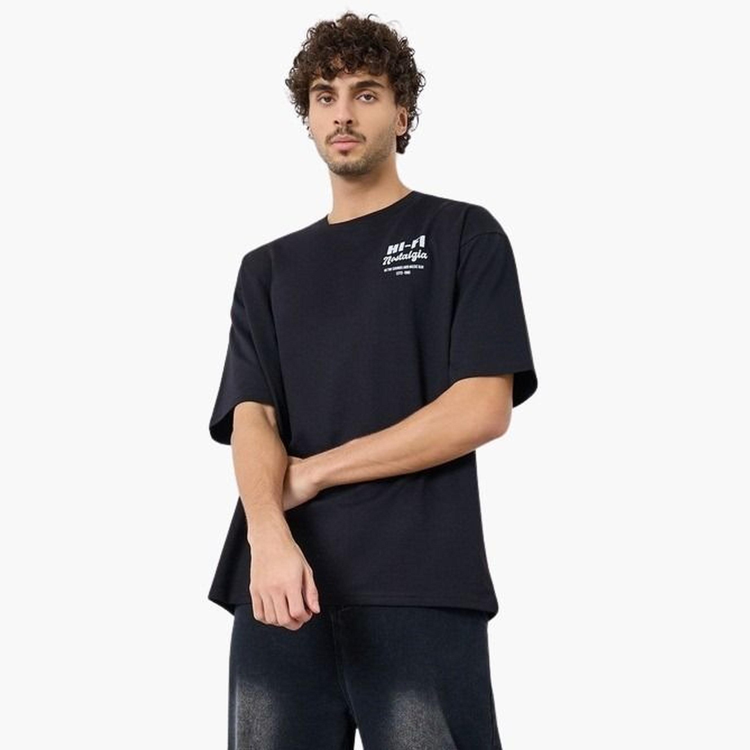 Styli Men Black Graphic Print Oversized Crew Neck T-Shirt-men-clothing-tshirtsandpolos-tshirts-image-1