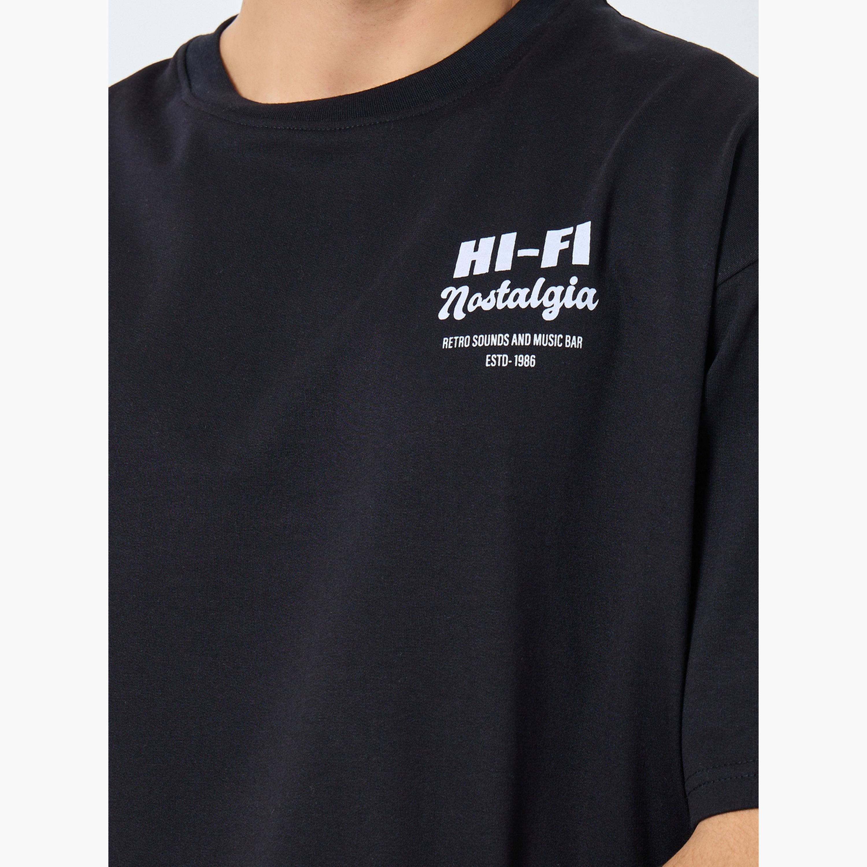 Styli Men Black Graphic Print Oversized Crew Neck T-Shirt-men-clothing-tshirtsandpolos-tshirts-image-3