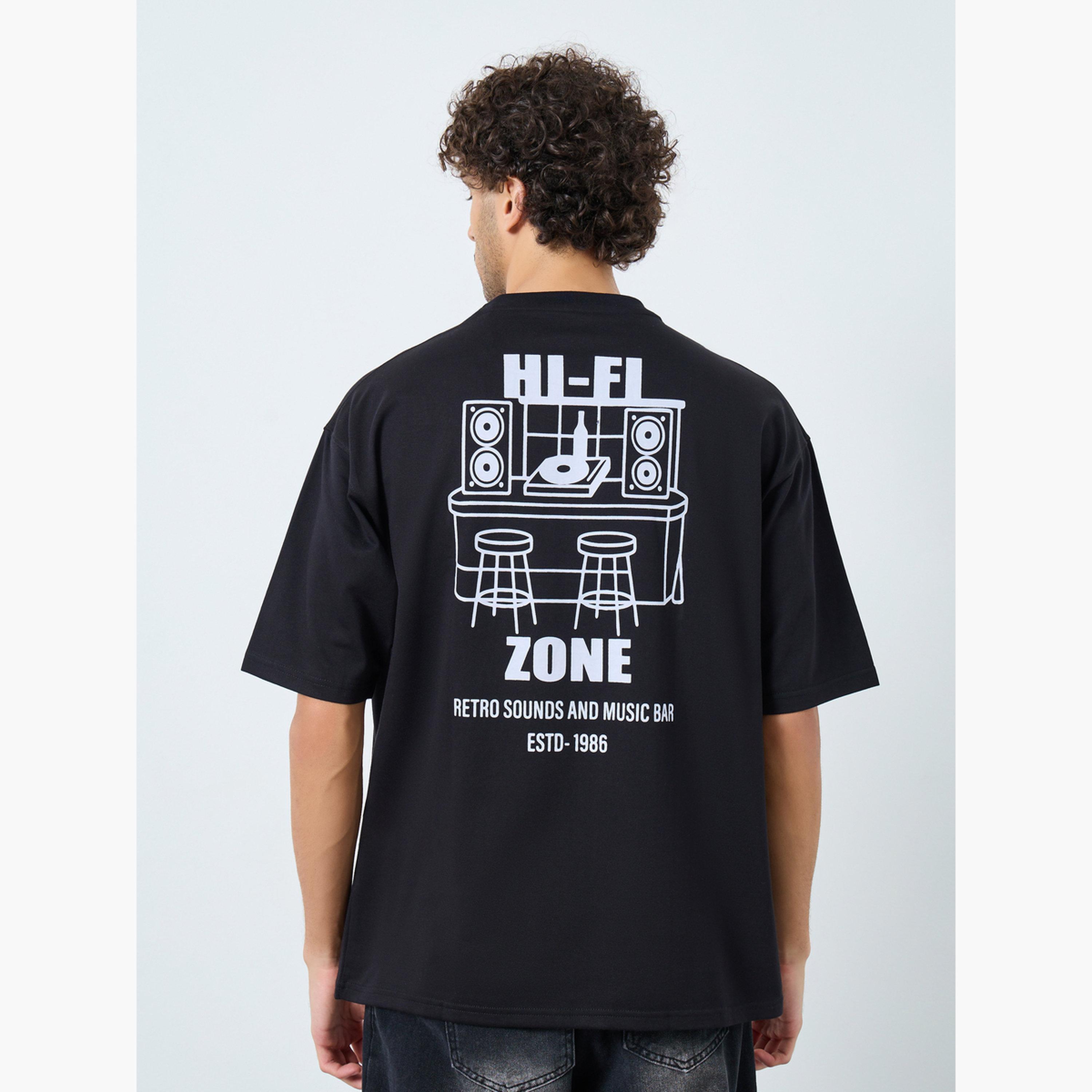 Styli Men Black Graphic Print Oversized Crew Neck T-Shirt-men-clothing-tshirtsandpolos-tshirts-image-4