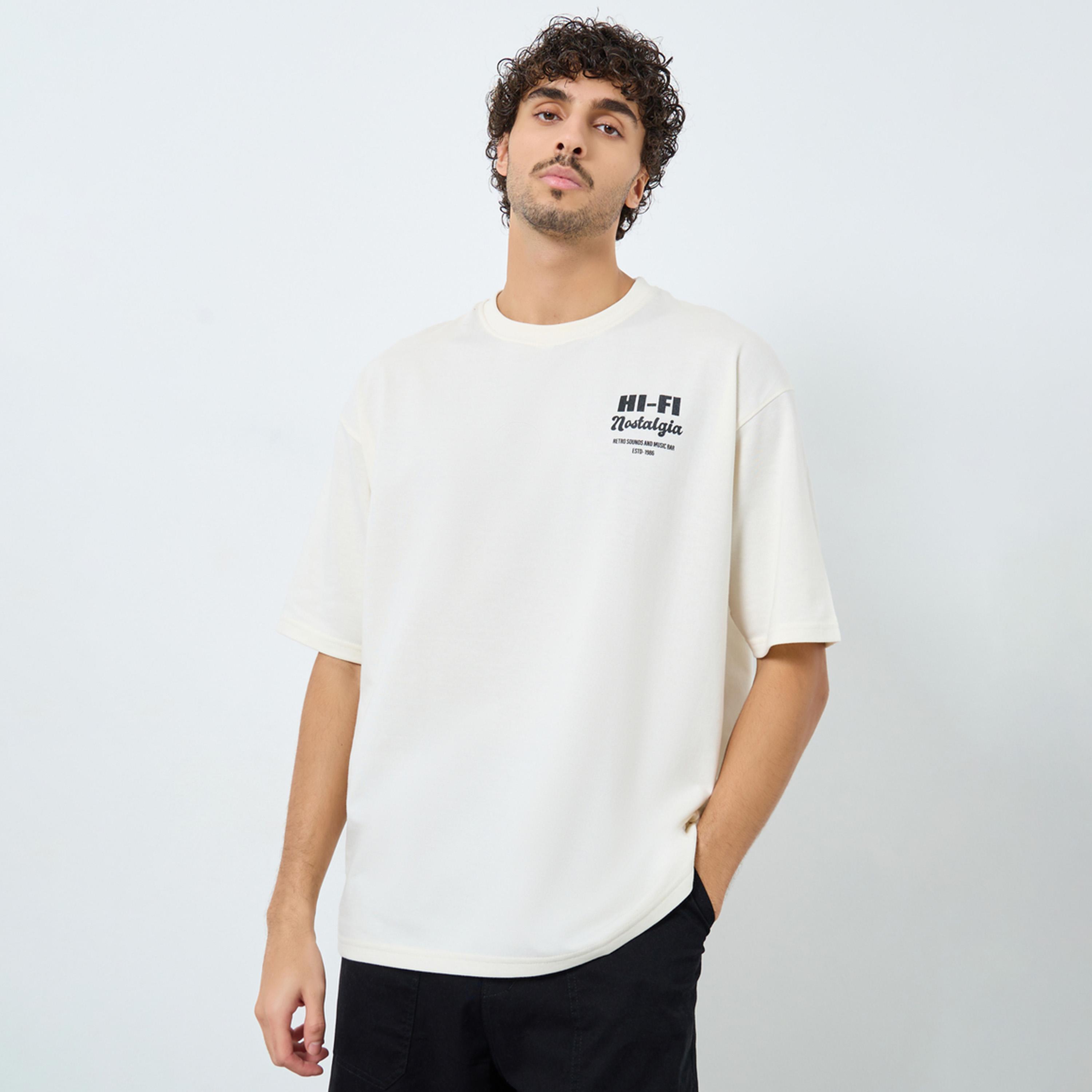Styli Men Cream Front and Back Print Oversized T-Shirt-men-clothing-tshirtsandpolos-tshirts-image-1