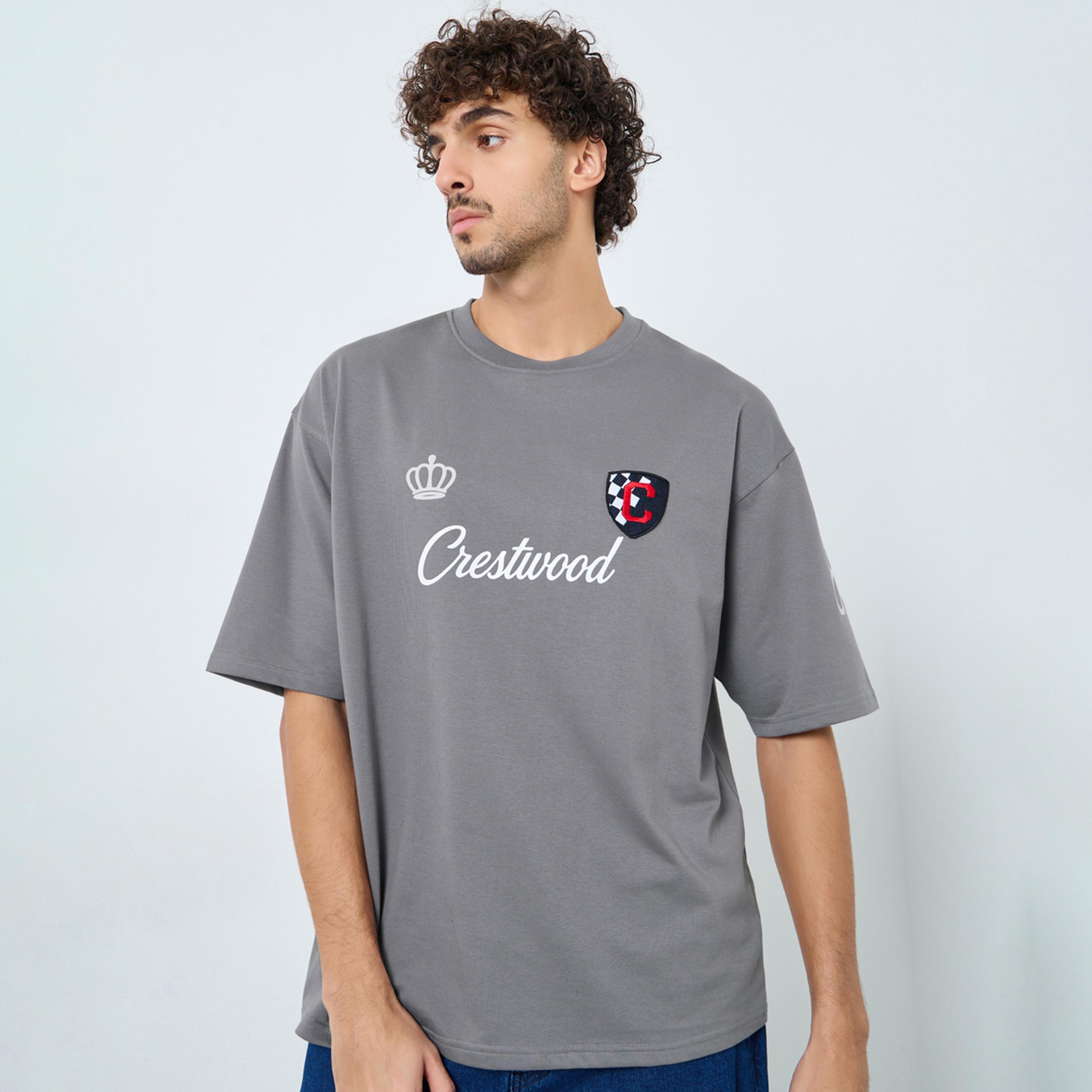 ستايلي - تي شيرت رجالي رمادي طباعة على الصدر والأكمام وحجم كبير-men-clothing-tshirtsandpolos-tshirts-image-1