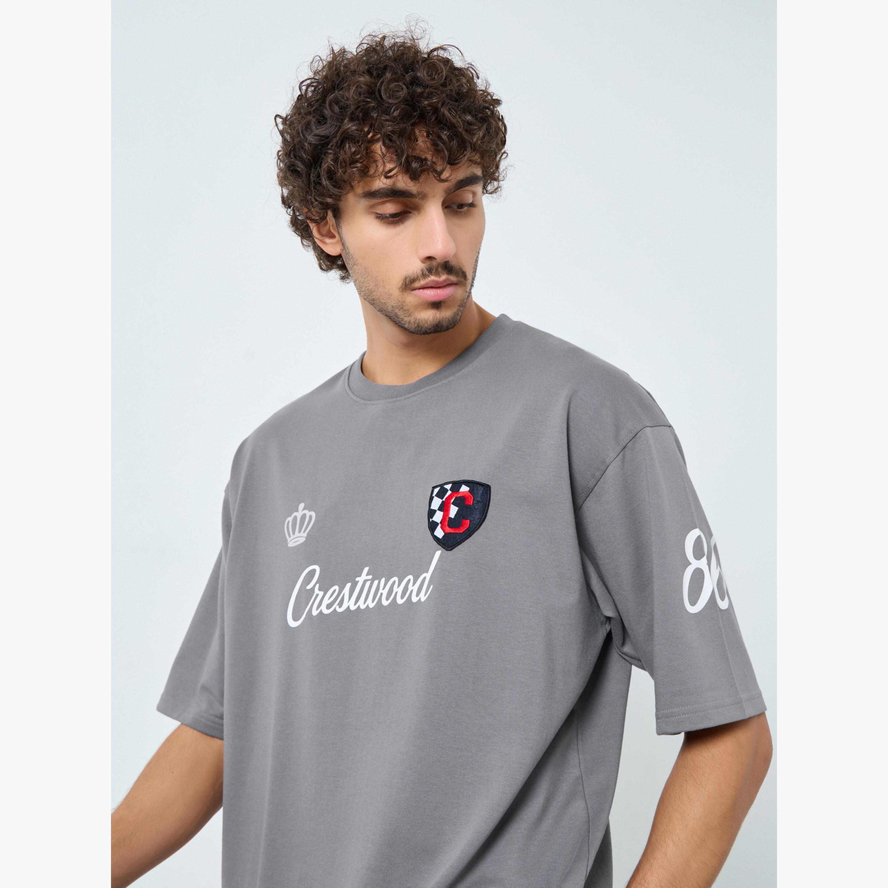 Styli Men Grey Front Chest and Sleeve Print Oversized T-Shirt-men-clothing-tshirtsandpolos-tshirts-image-3