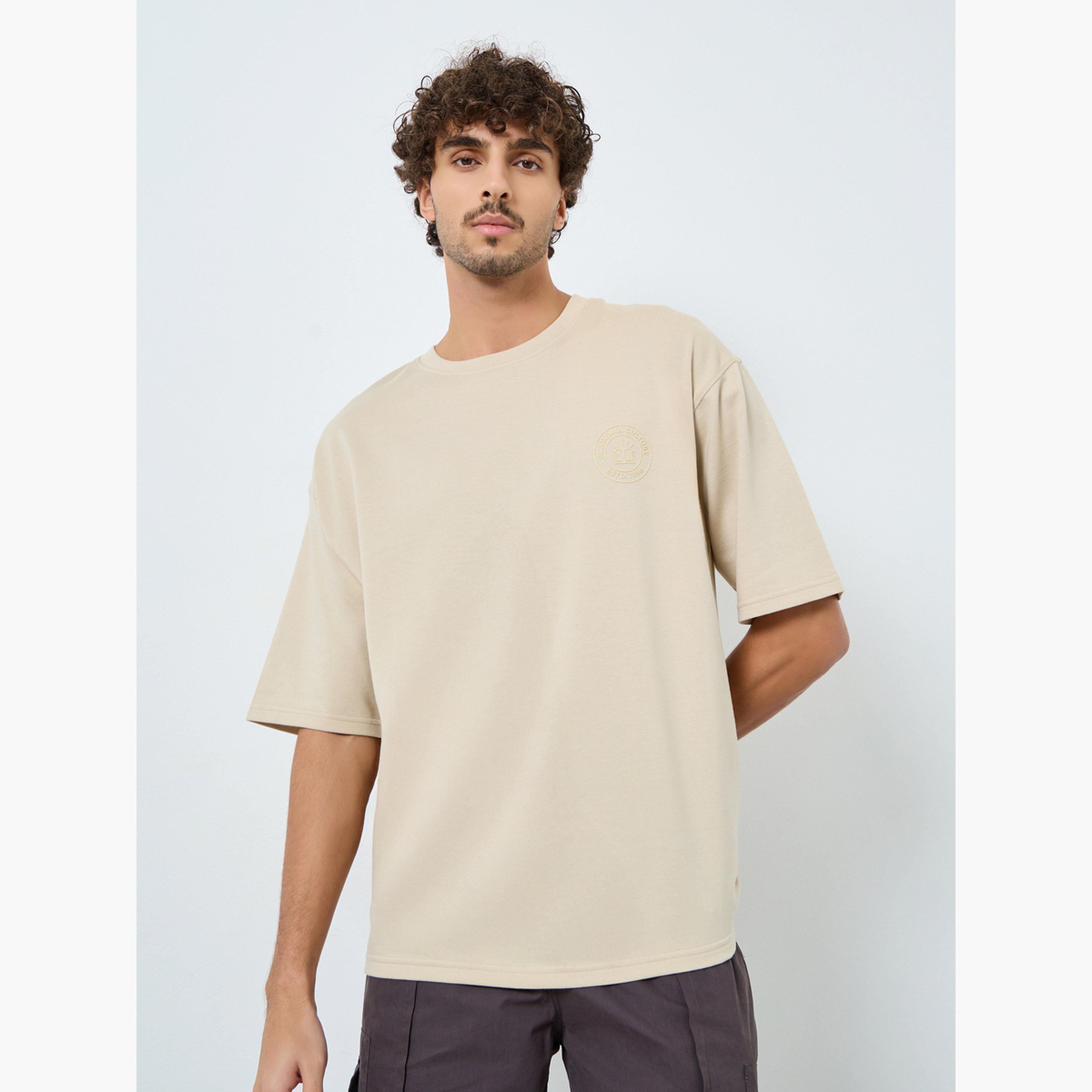 Styli Men Beige Graphic Print Oversized T-Shirt-men-clothing-tshirtsandpolos-tshirts-image-1