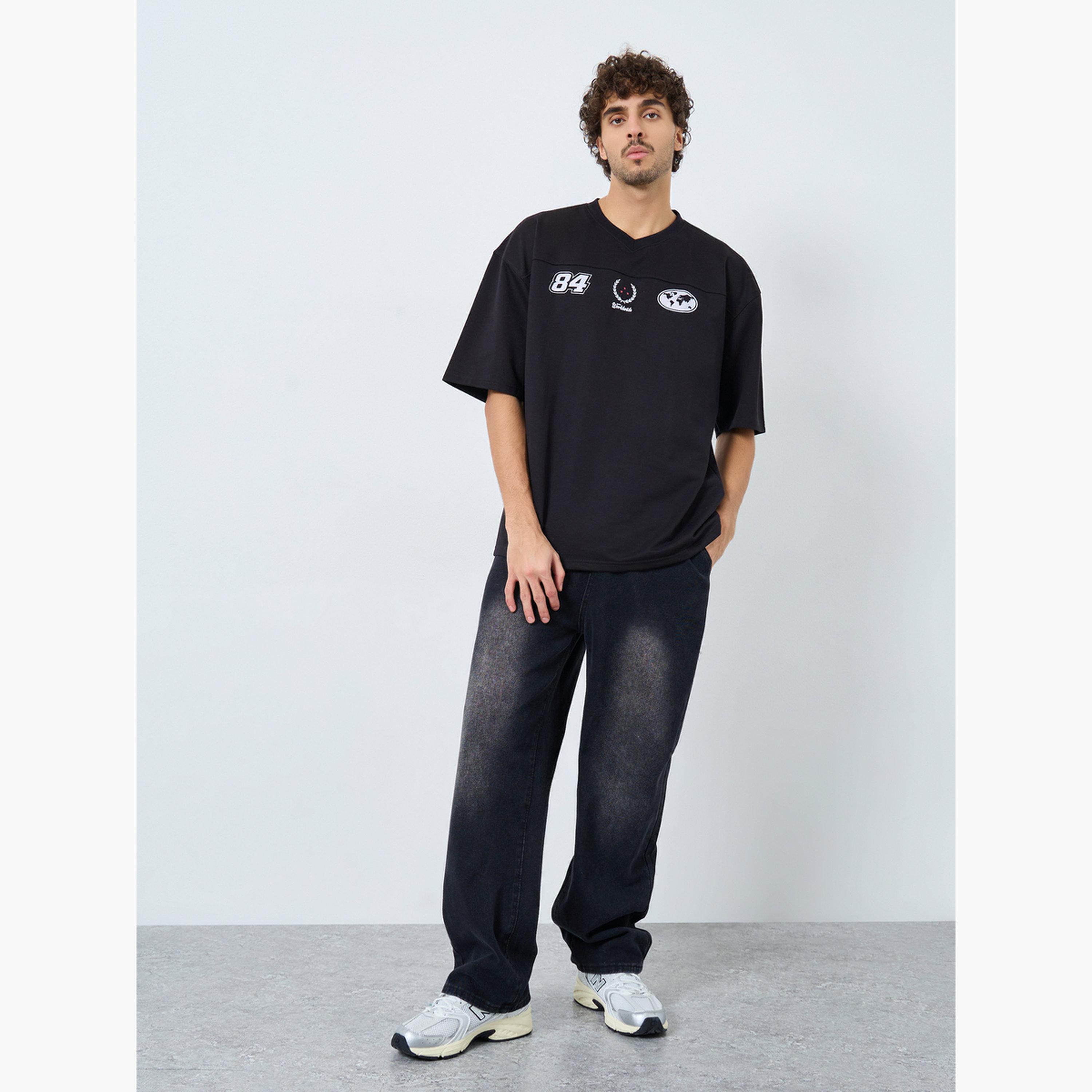 Styli Men Black Graphic Print Boxy Fit T-Shirt-men-clothing-tshirtsandpolos-tshirts-image-1