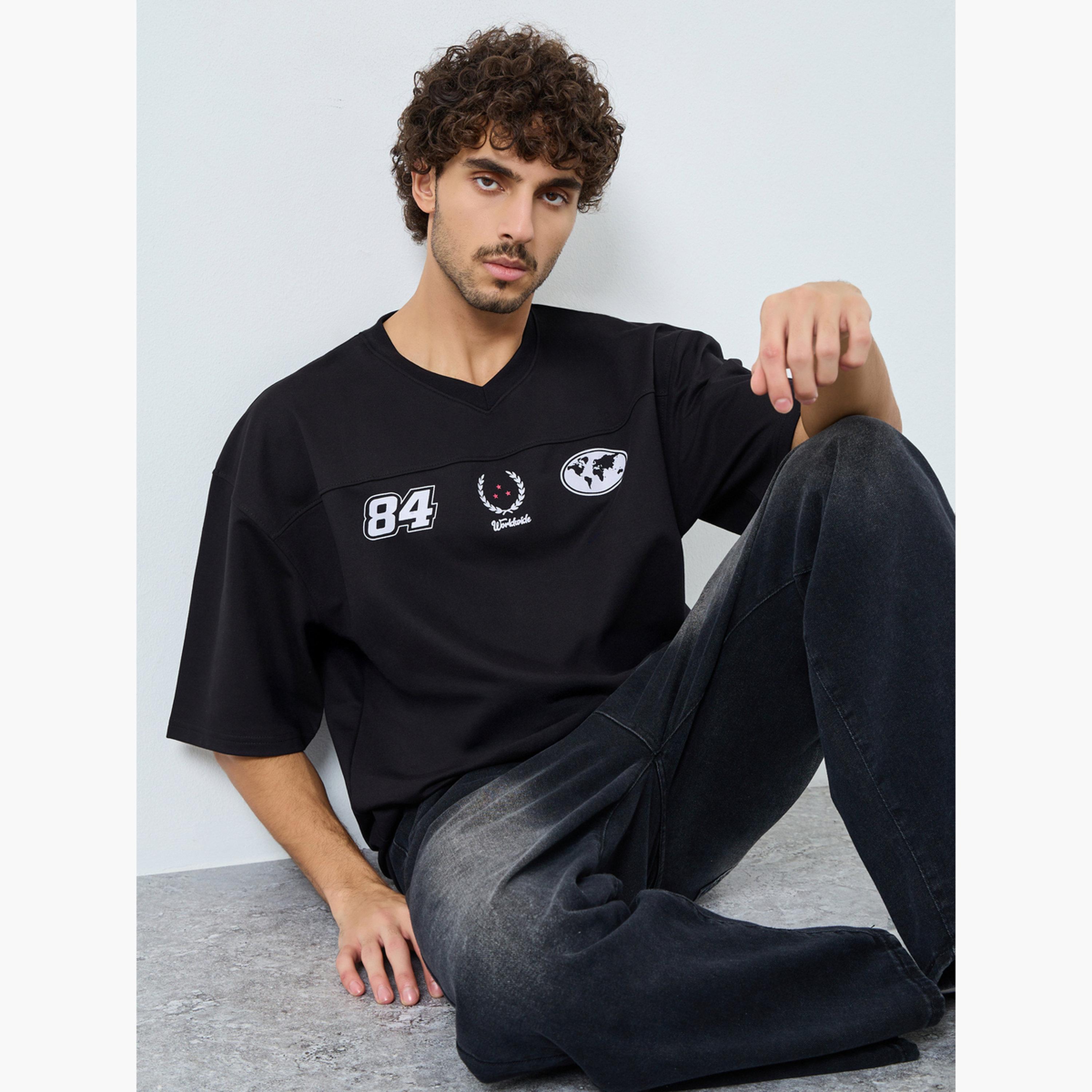 Styli Men Black Graphic Print Boxy Fit T-Shirt-men-clothing-tshirtsandpolos-tshirts-image-2