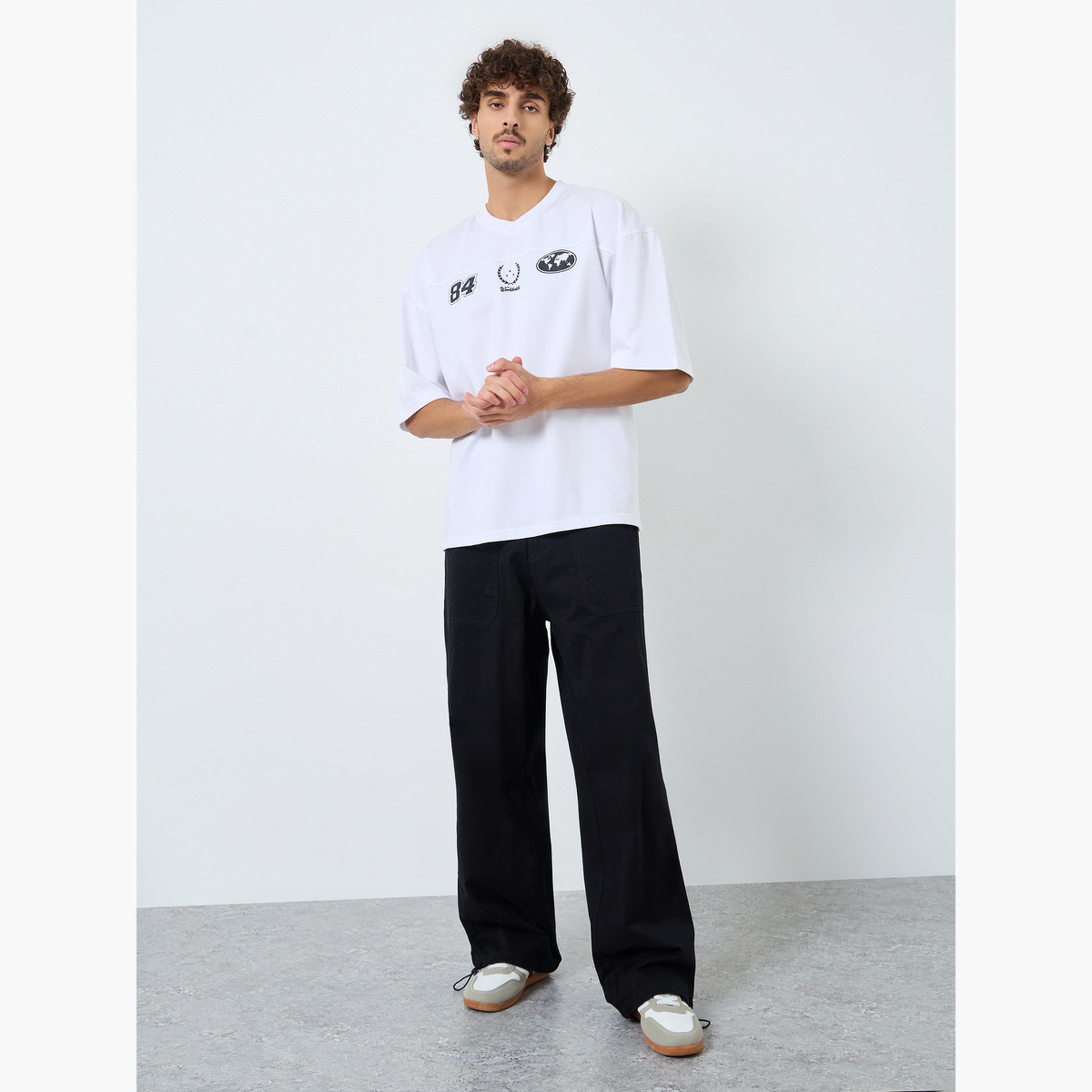Styli Men White Terry Printed Cut and Sew Panel Boxy T-Shirt-men-clothing-tshirtsandpolos-tshirts-image-2
