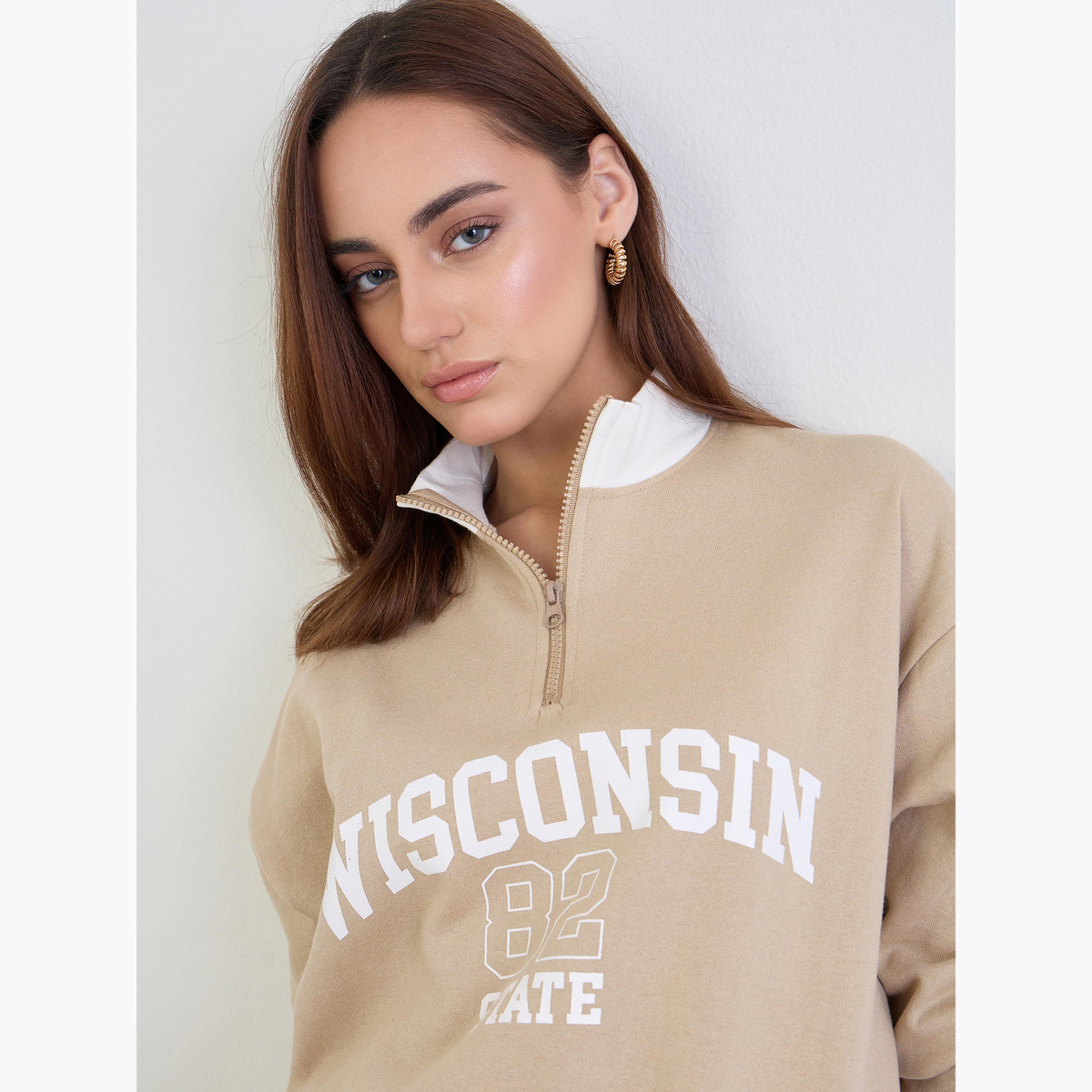 Styli Brown Longline Sweatshirt and Joggers Co-Ords-women-clothing-coordsets-image-2