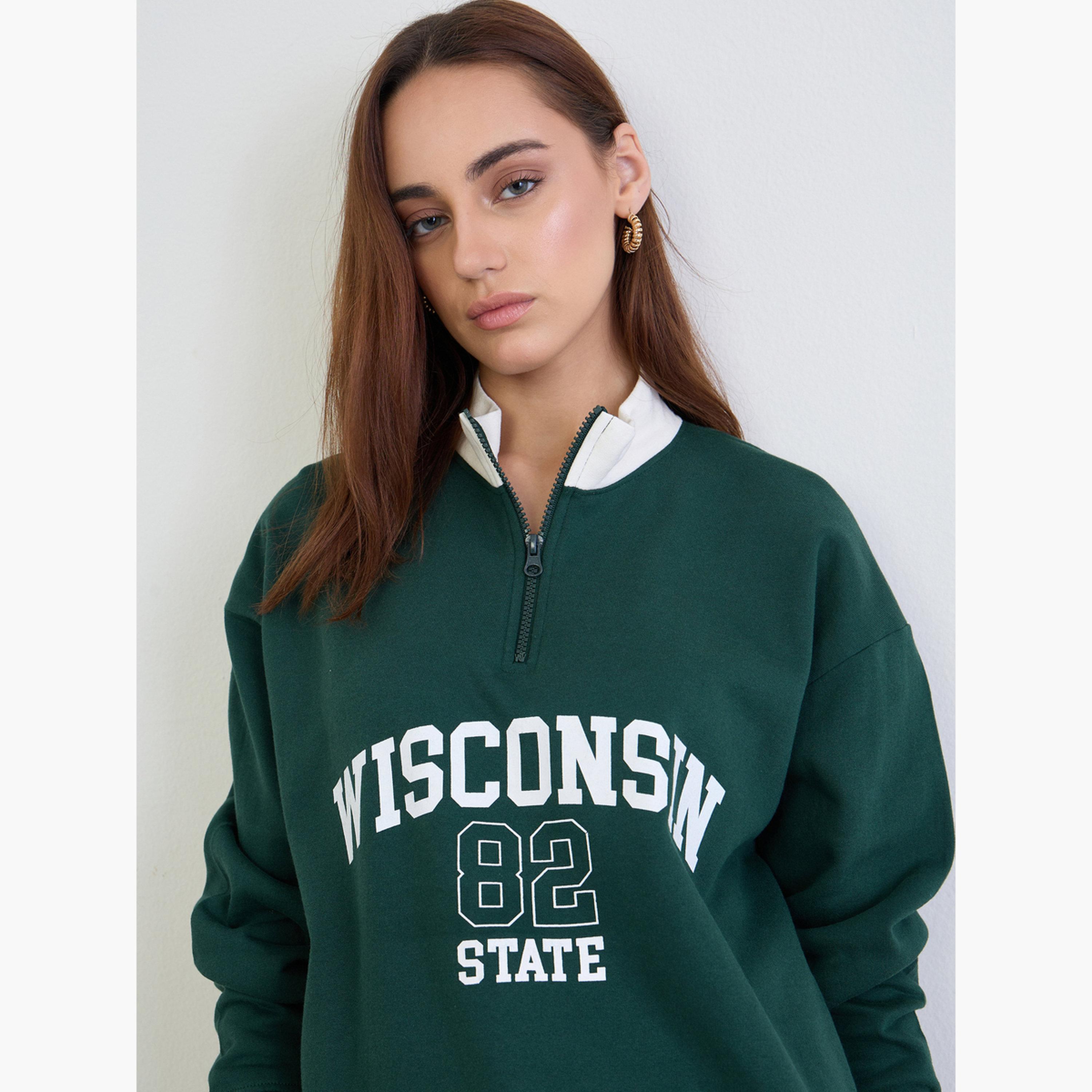 Styli Dark Green Longline Sweatshirt and Joggers Co-Ords-women-clothing-coordsets-image-3