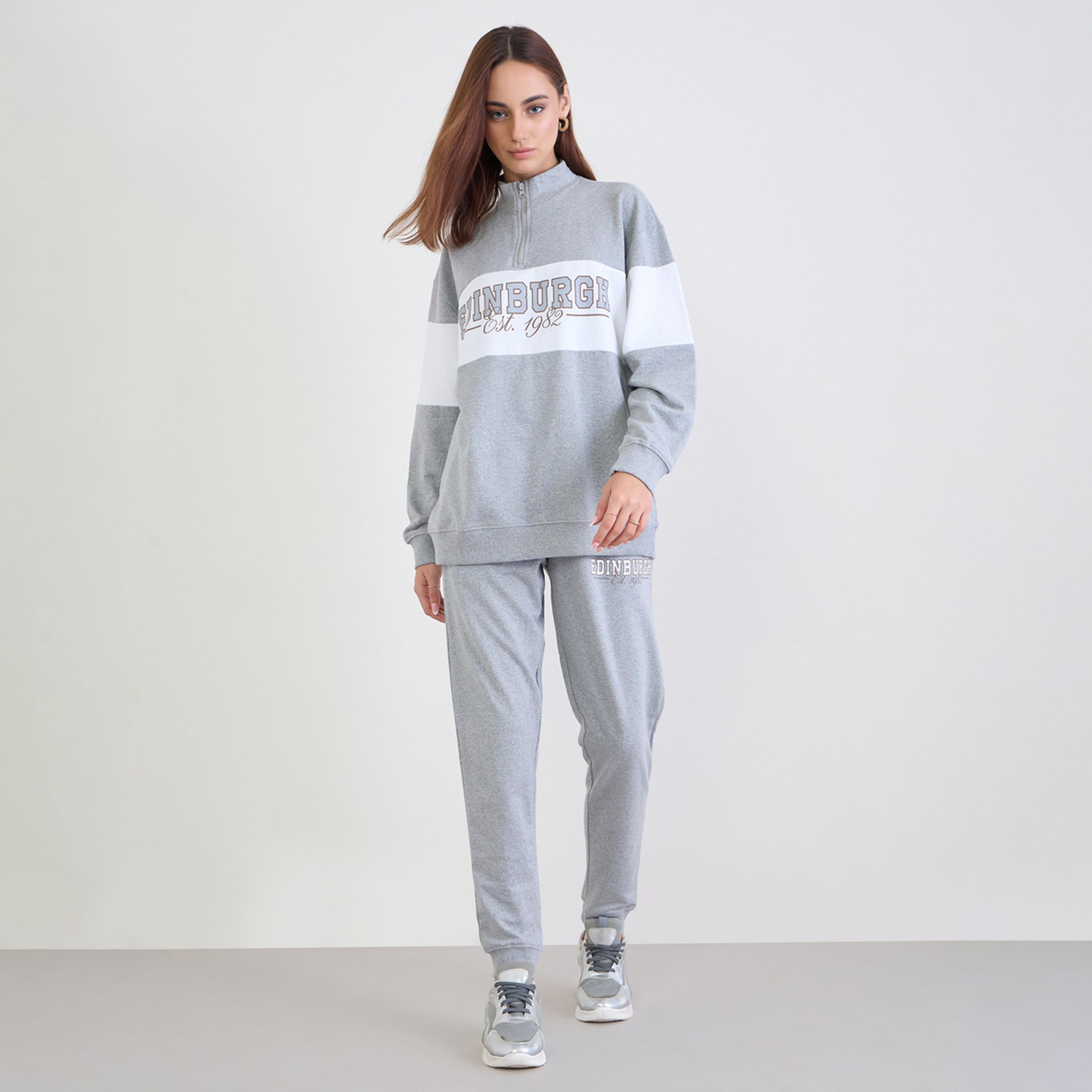 Styli Grey Regular Fit Longline Sweatshirt and Cuffed Jogger Co-Ords-women-clothing-coordsets-image-1