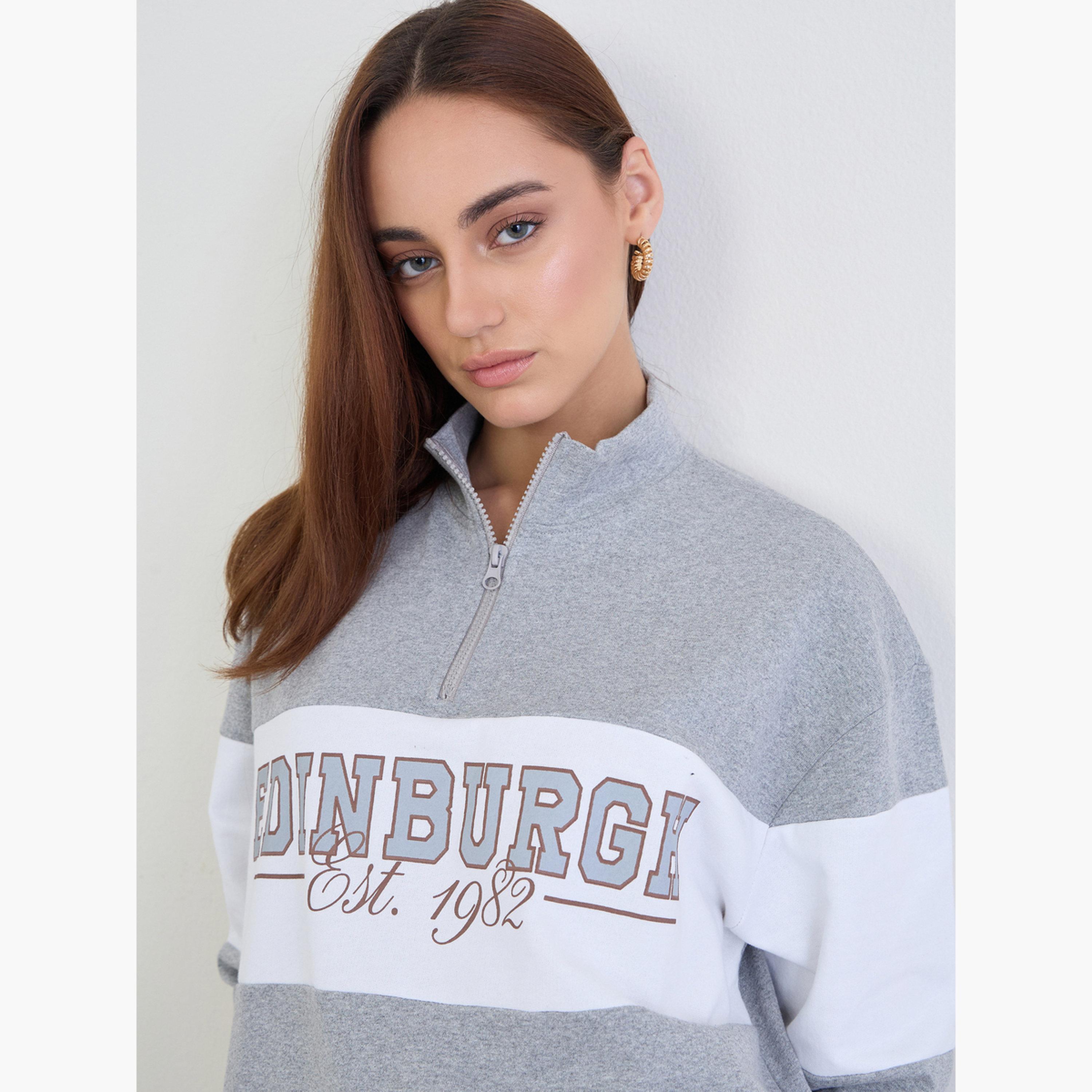 Styli Grey Regular Fit Longline Sweatshirt and Cuffed Jogger Co-Ords-women-clothing-coordsets-image-3