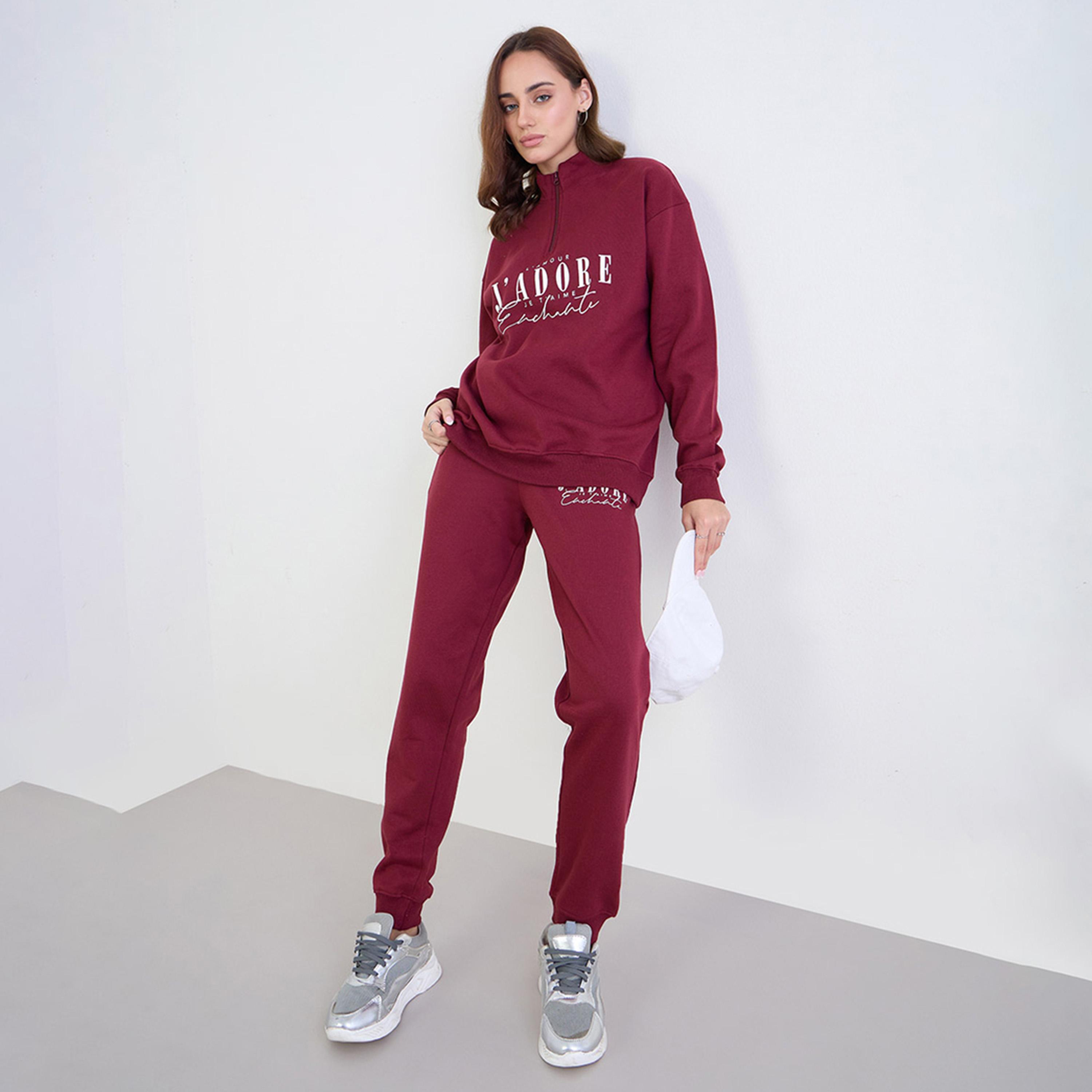 Styli Regular Fit Longline Sweatshirt and Cuffed Joggers Co-Ords-women-clothing-coordsets-image-1
