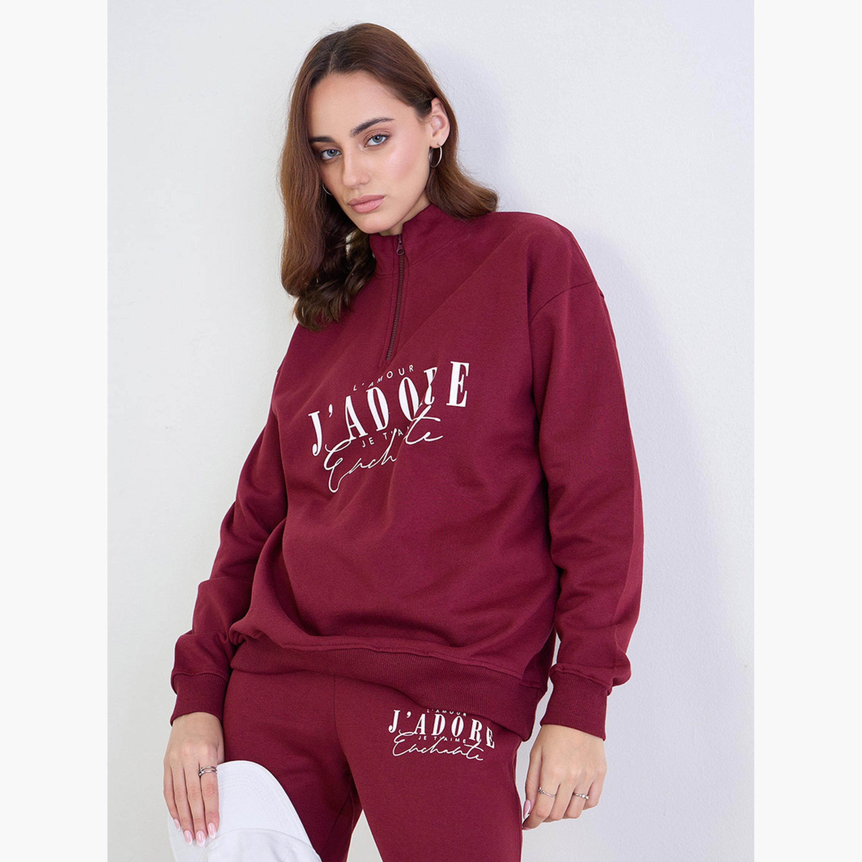 Styli Regular Fit Longline Sweatshirt and Cuffed Joggers Co-Ords-women-clothing-coordsets-image-2
