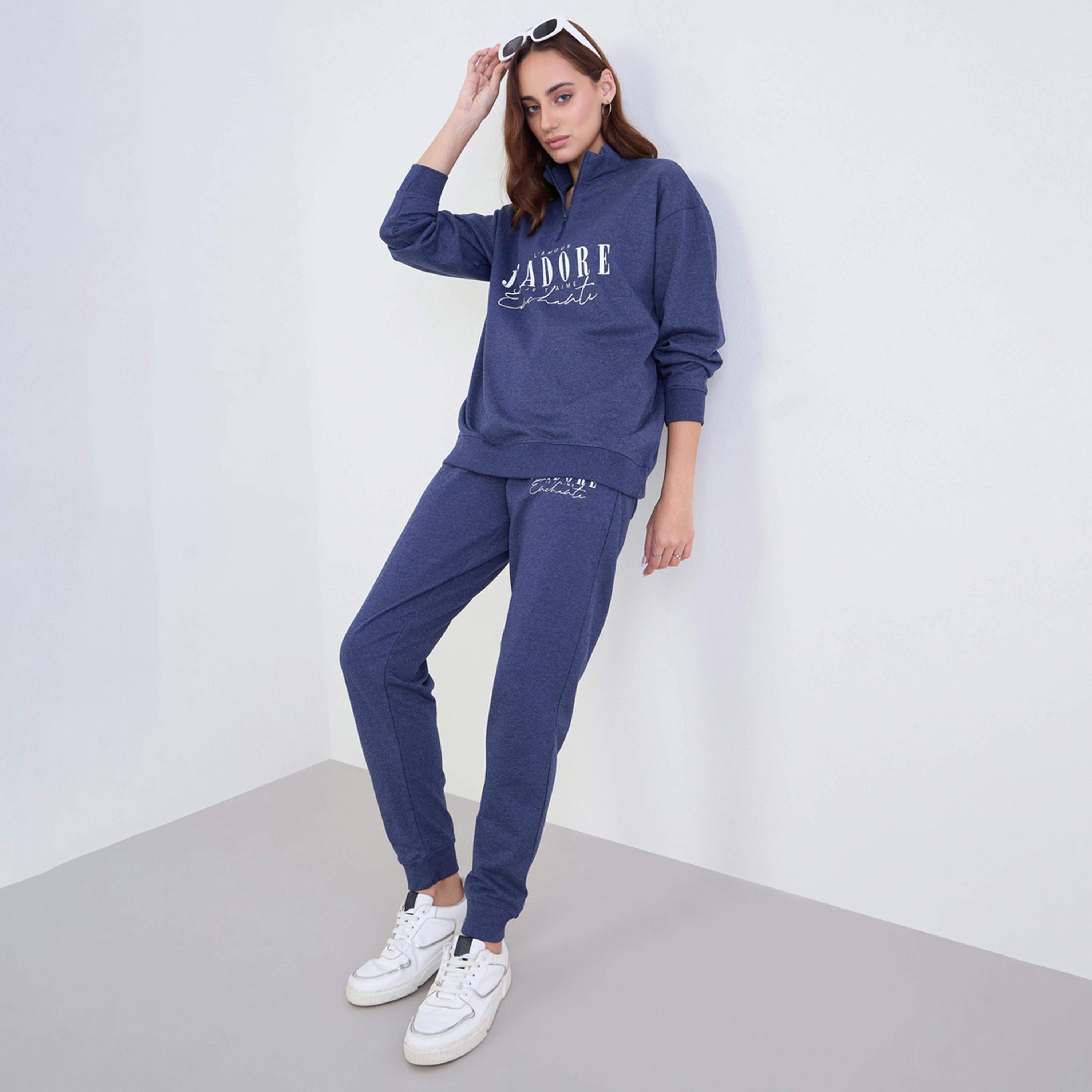 Styli Regular Fit Longline Sweatshirt and Cuffed Joggers Co-Ords-women-clothing-coordsets-image-1