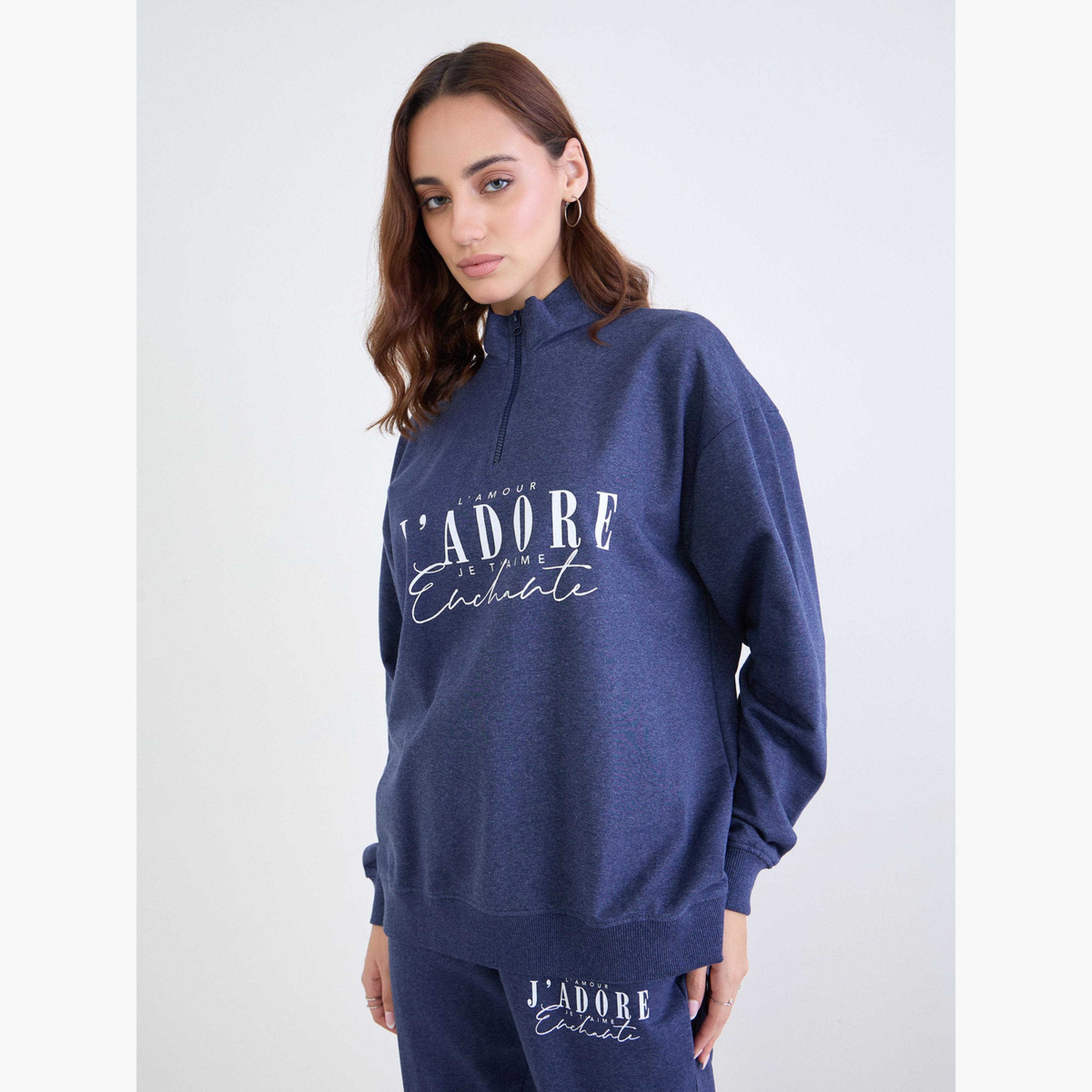 Styli Regular Fit Longline Sweatshirt and Cuffed Joggers Co-Ords-women-clothing-coordsets-image-3
