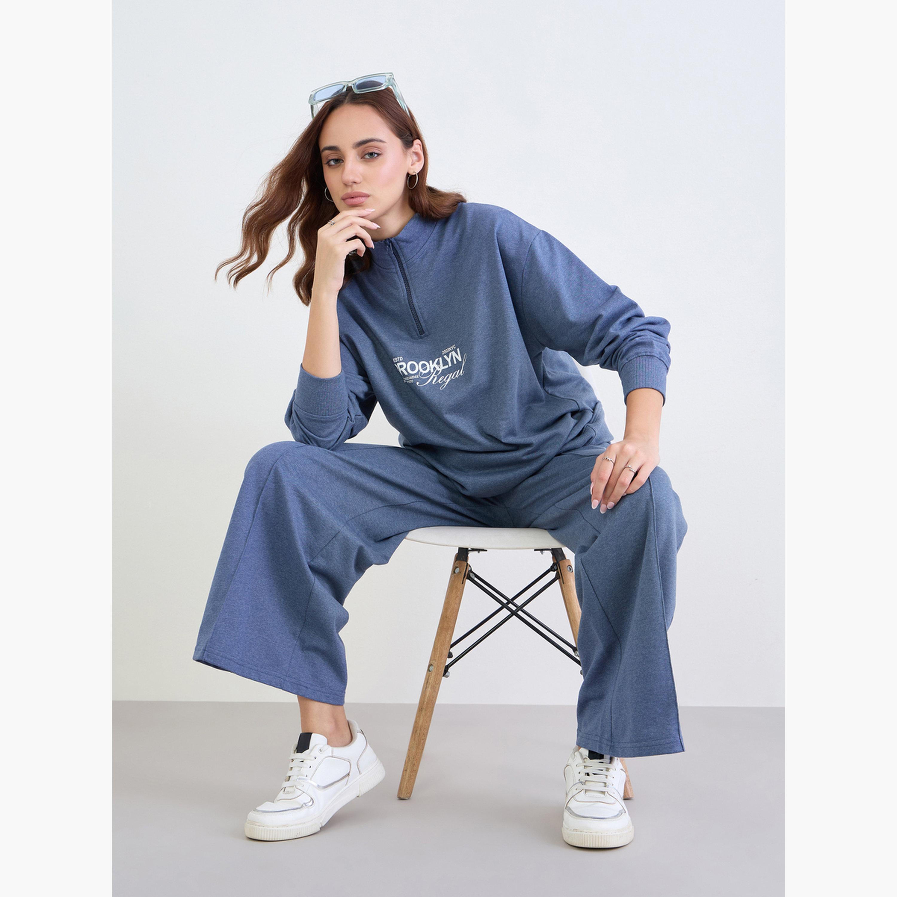 Styli Relaxed Fit Brooklyn New York Regal Printed Sweatshirt and Wide Joggers Co-Ords-women-clothing-coordsets-image-2