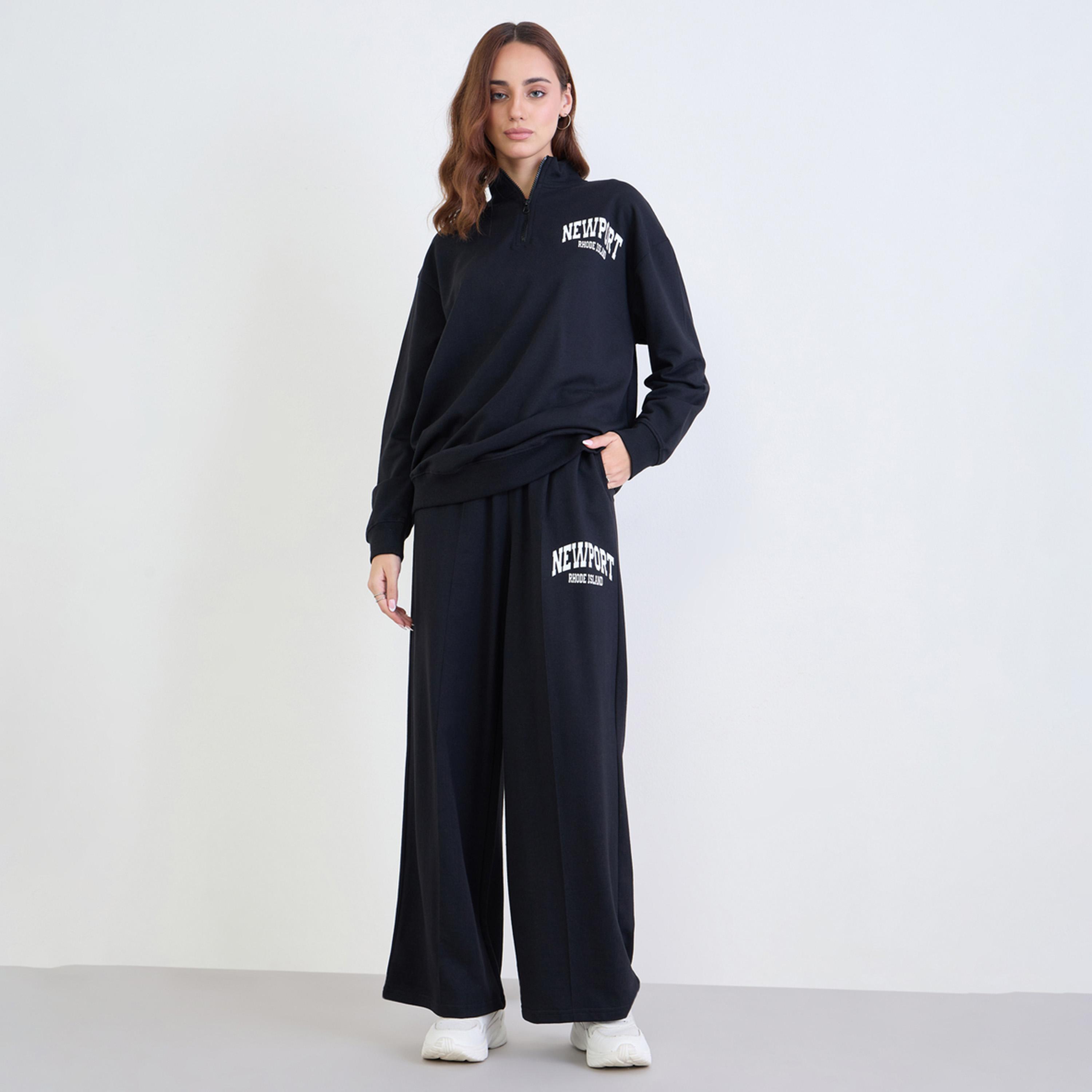 ستايلي - ملابس رياضية سويت شيرت طويل وبنطال جوغر بقصّة عادية-women-clothing-coordsets-image-1
