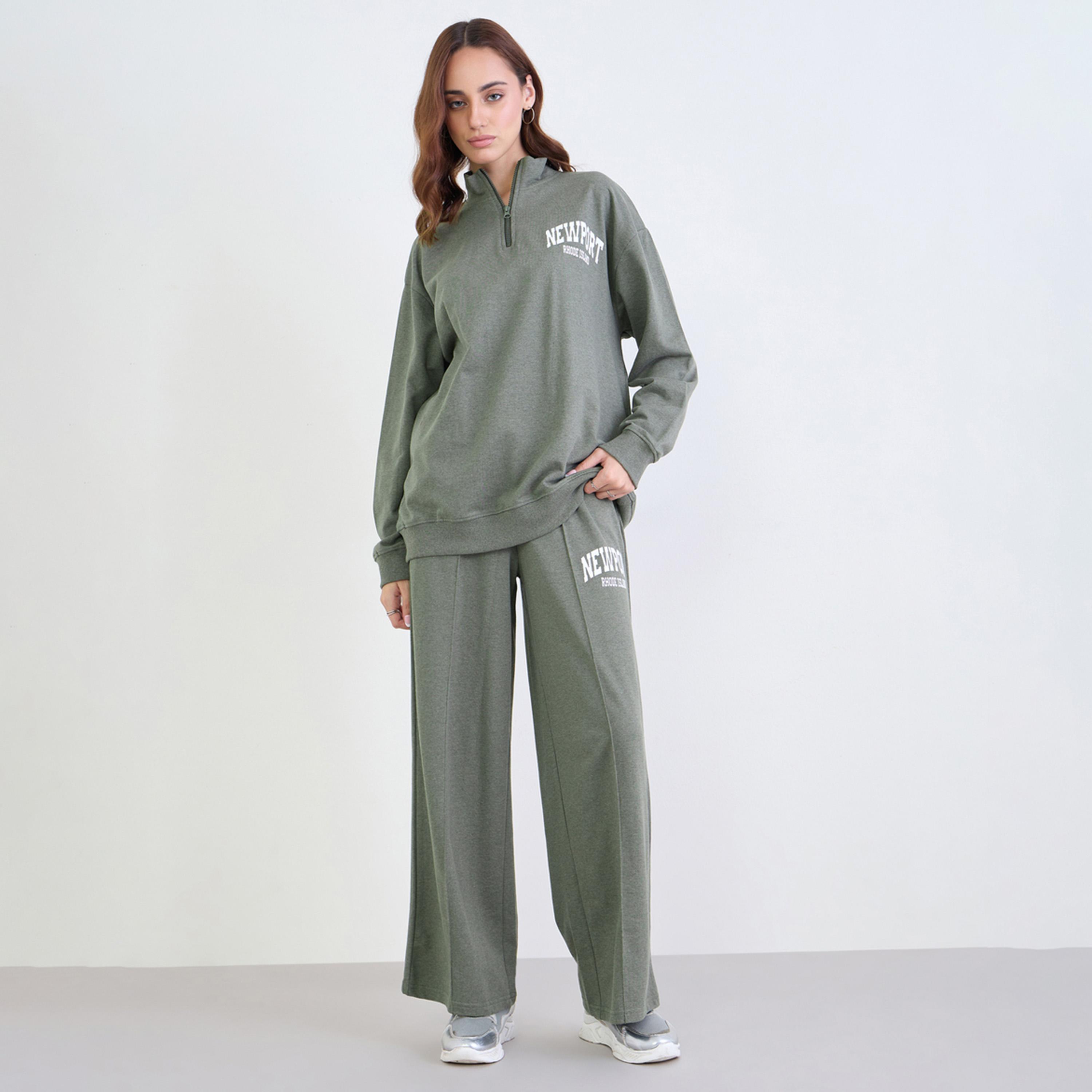 Styli Regular Fit Longline Sweatshirt and Joggers Co-Ords with Newport Rhode Island Print-women-clothing-coordsets-image-1