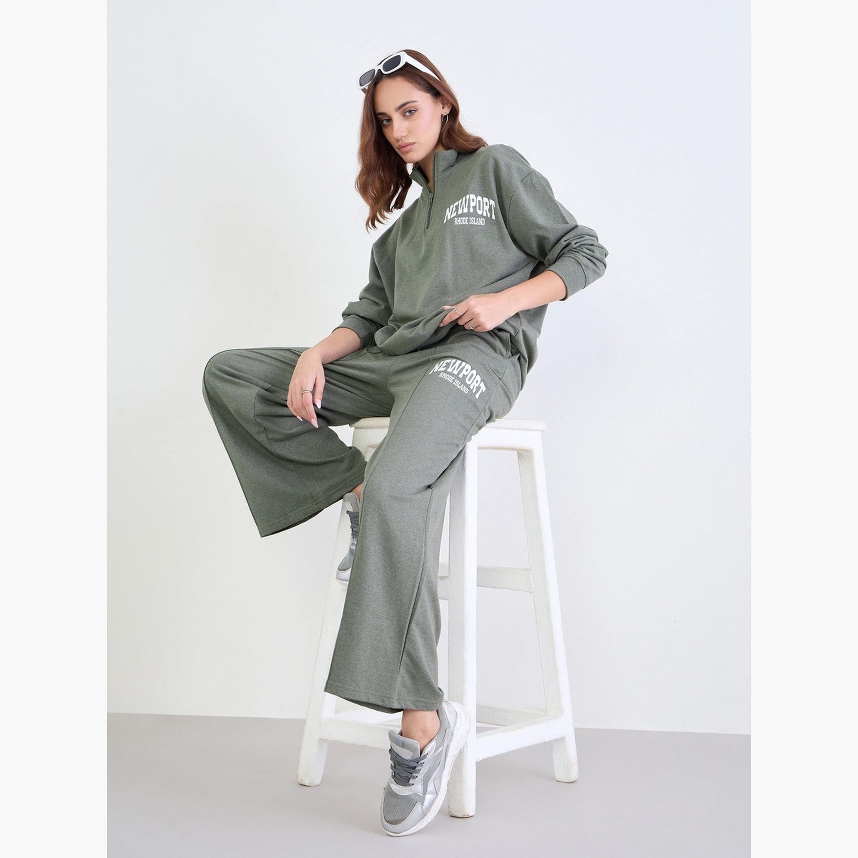 ستايلي - ملابس رياضية سويت شيرت طويل وبنطال جوغر بقصّة عادية-women-clothing-coordsets-image-2