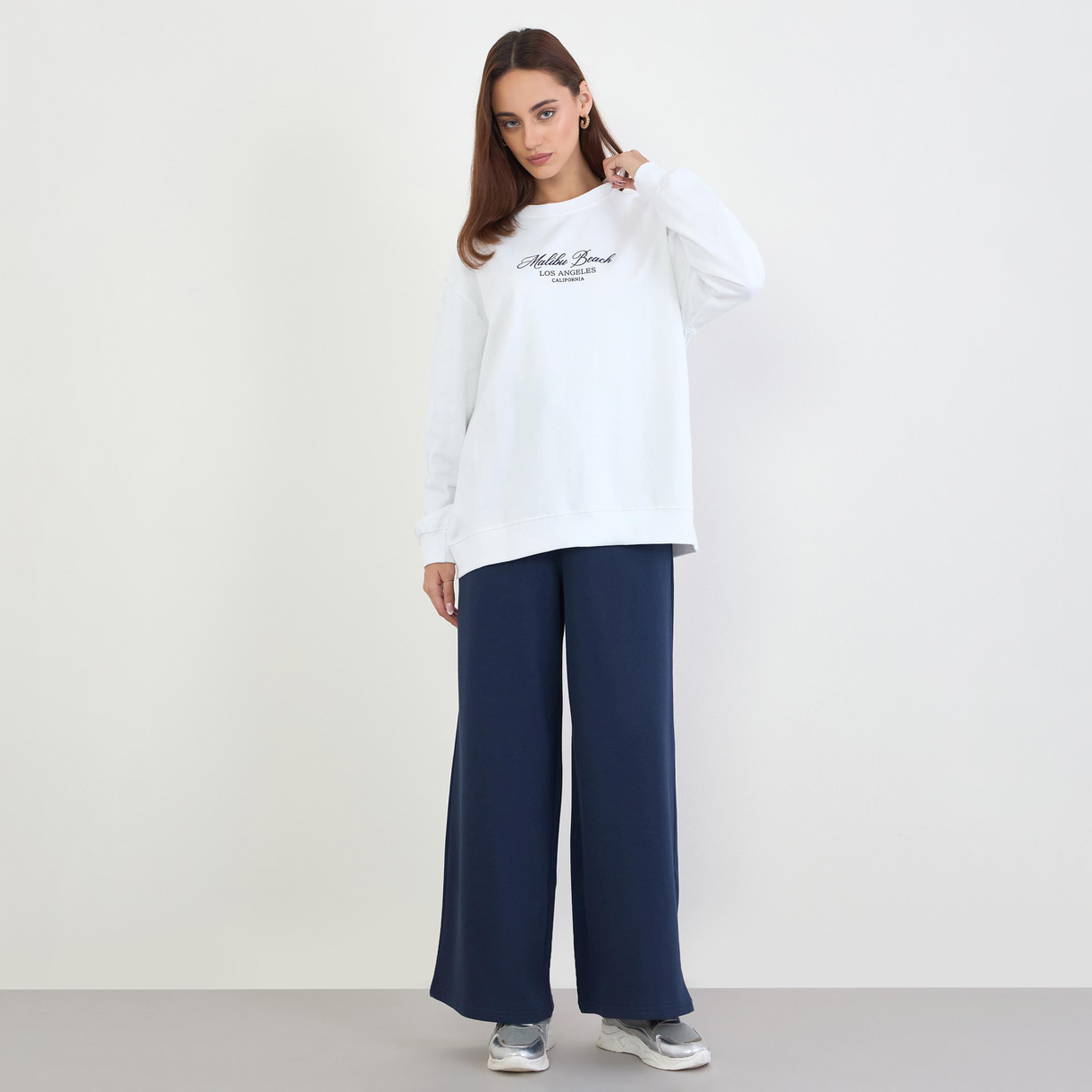 Styli Printed Longline Sweatshirt and Wide Leg Joggers Co-Ords-women-clothing-coordsets-image-1