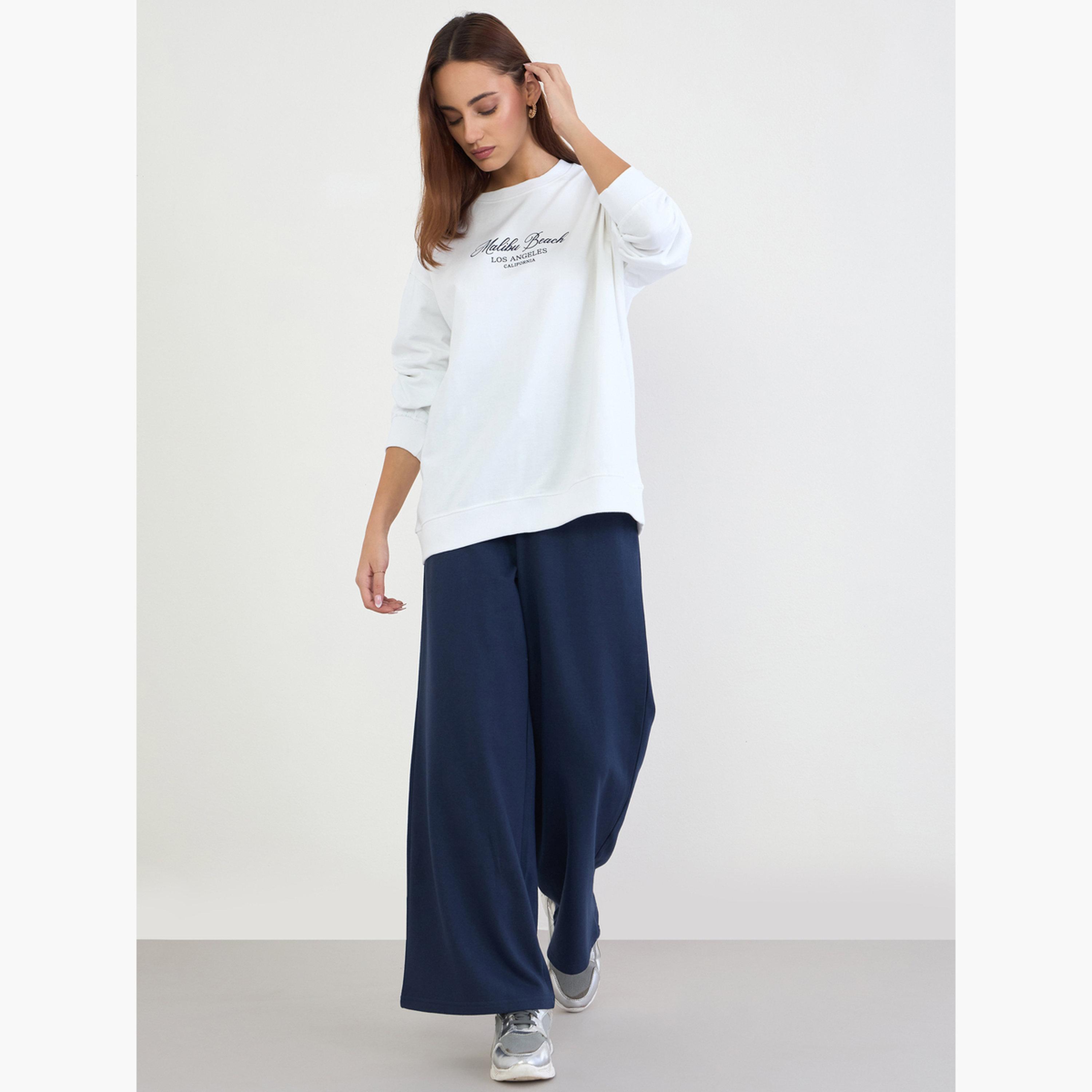 Styli Printed Longline Sweatshirt and Wide Leg Joggers Co-Ords-women-clothing-coordsets-image-2